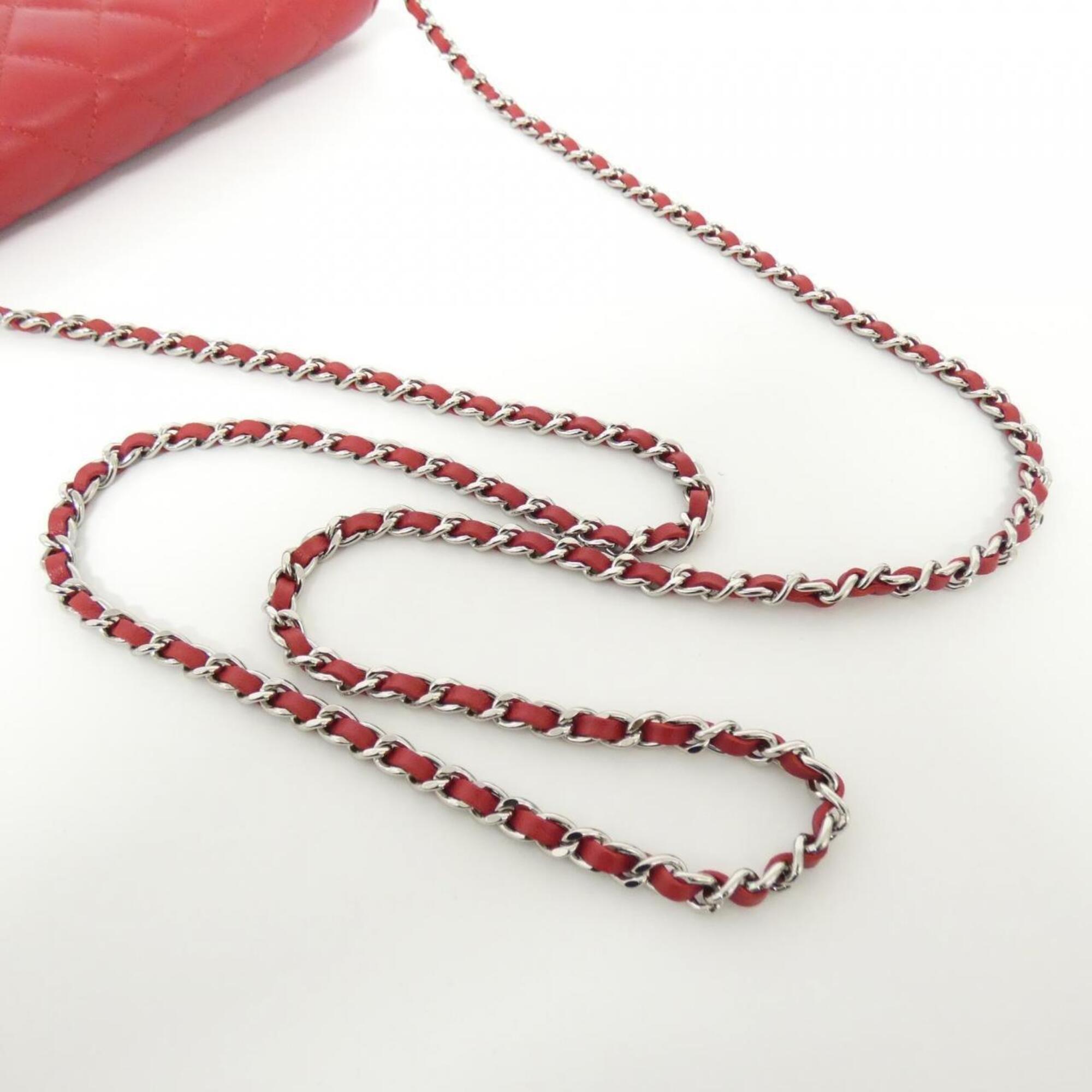 Chanel Red Color Leather Chain/Shoulder Wallet (Pre-Owned)