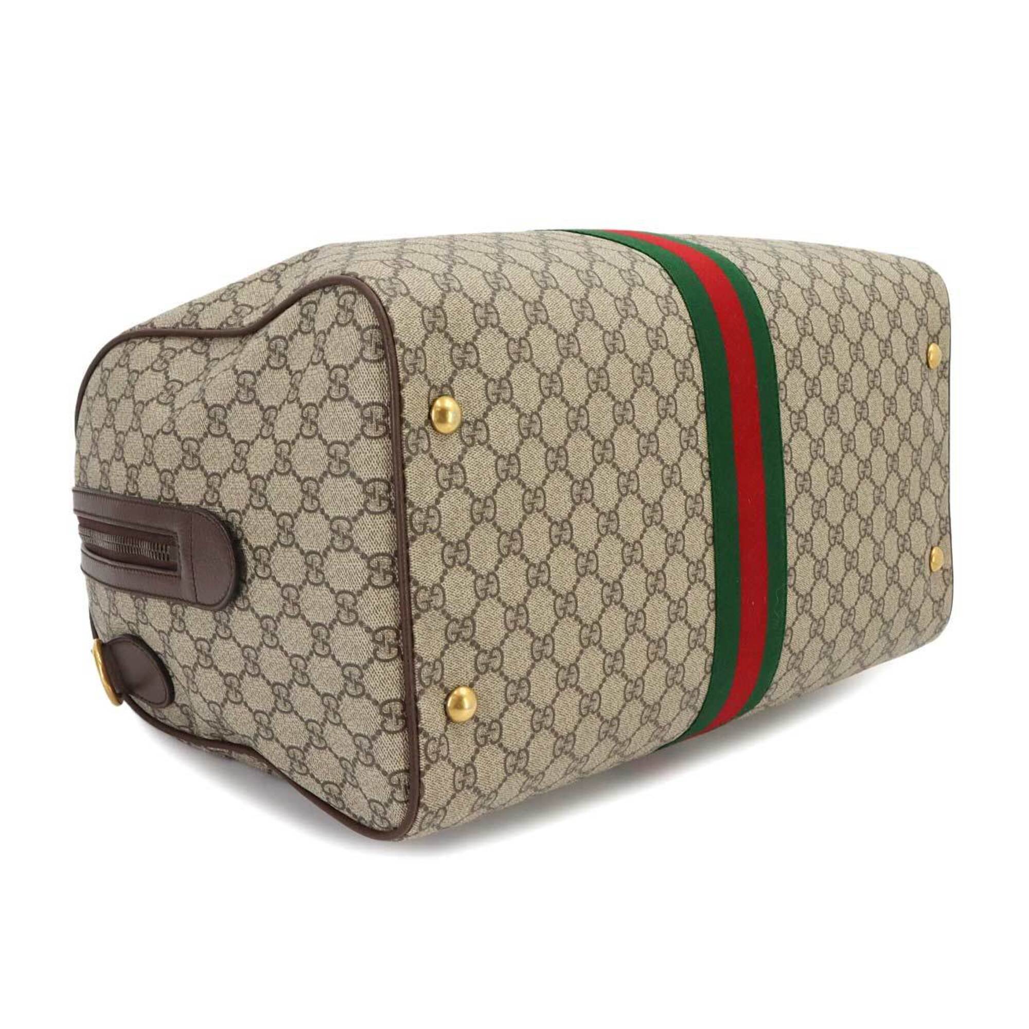 Gucci Ophidia Beige Brown Gg Supreme Leather Boston Bag Handbag (Pre-Owned)