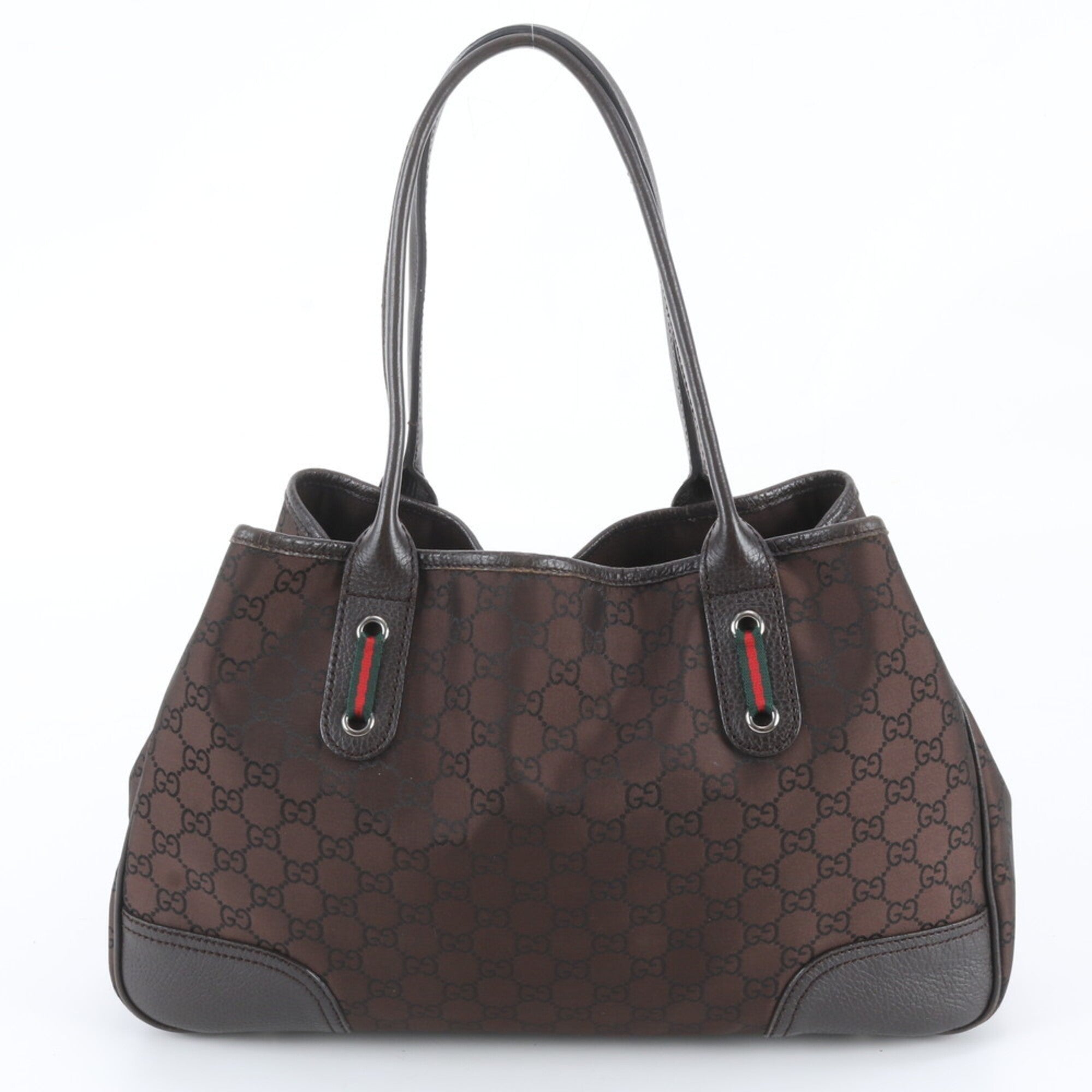 Gucci Sherry Line Dark Brown Nylon Leather Handbag Shoulder Bag Tote Bag (Pre-Owned)