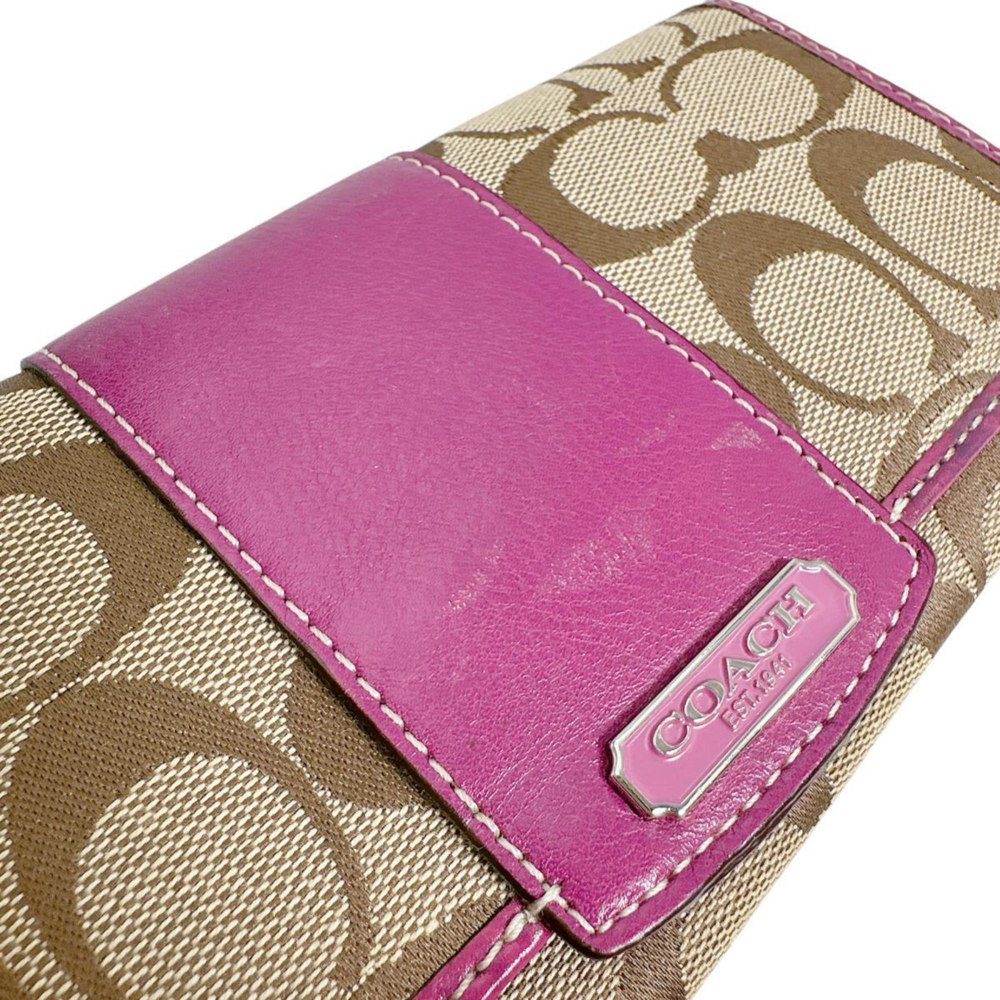 Coach Brown Purple Signature Line Long Wallet (Bi-Fold) (Pre-Owned)