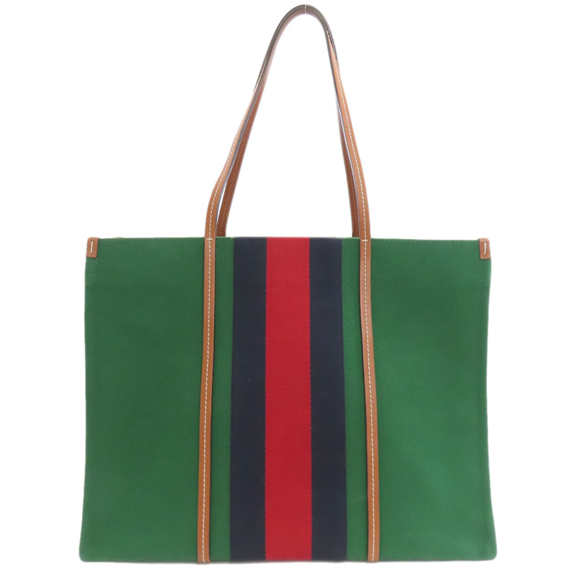 Gucci Brown Green Red Color Canvas Tote Bag (Pre-Owned)