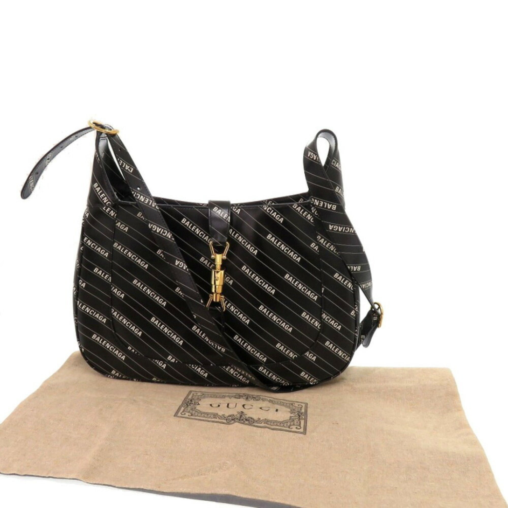 Gucci Black White Leather Shoulder Bag (Pre-Owned)