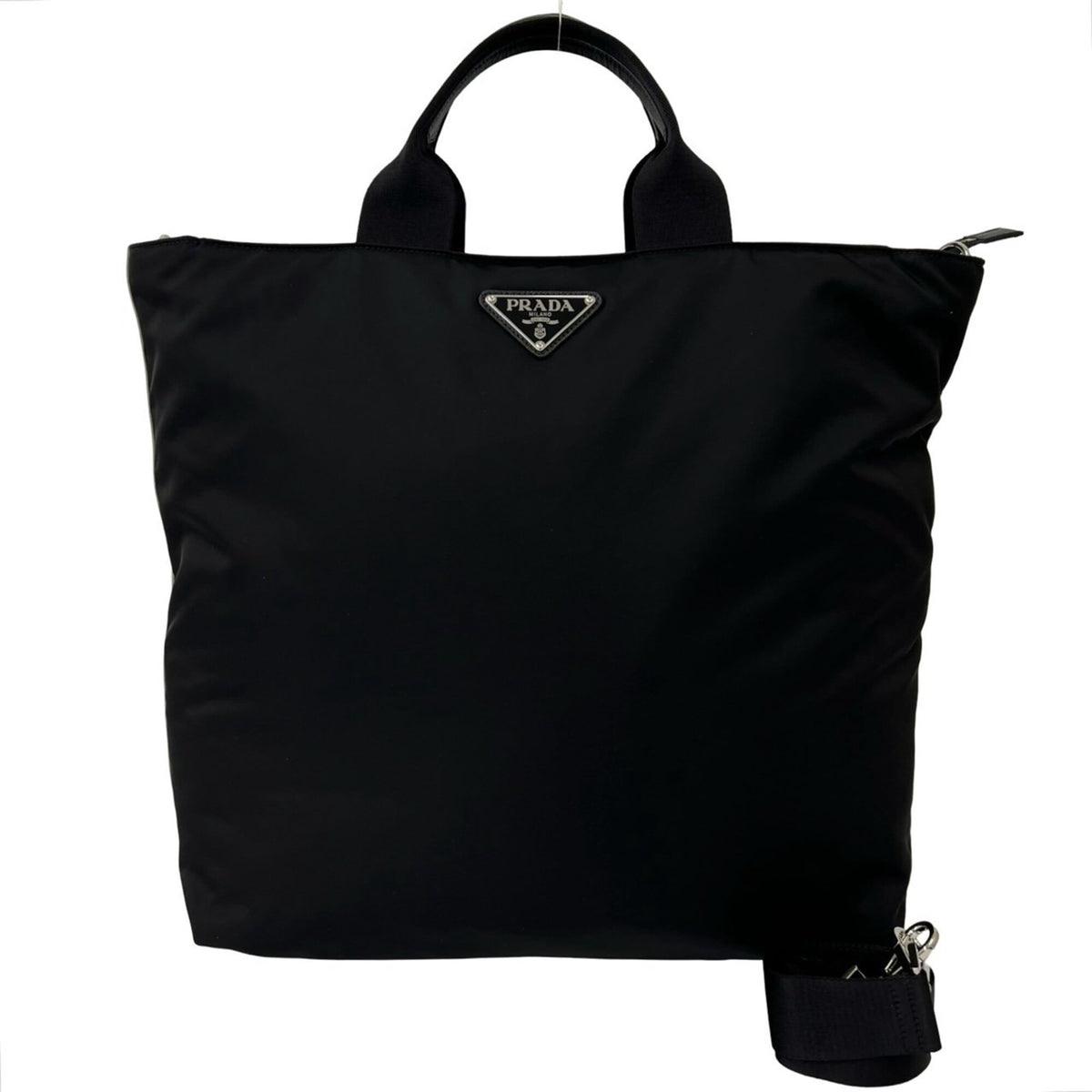 Prada Black White Nylon Leather Handbag Shoulder Bag Tote Bag (Pre-Owned)