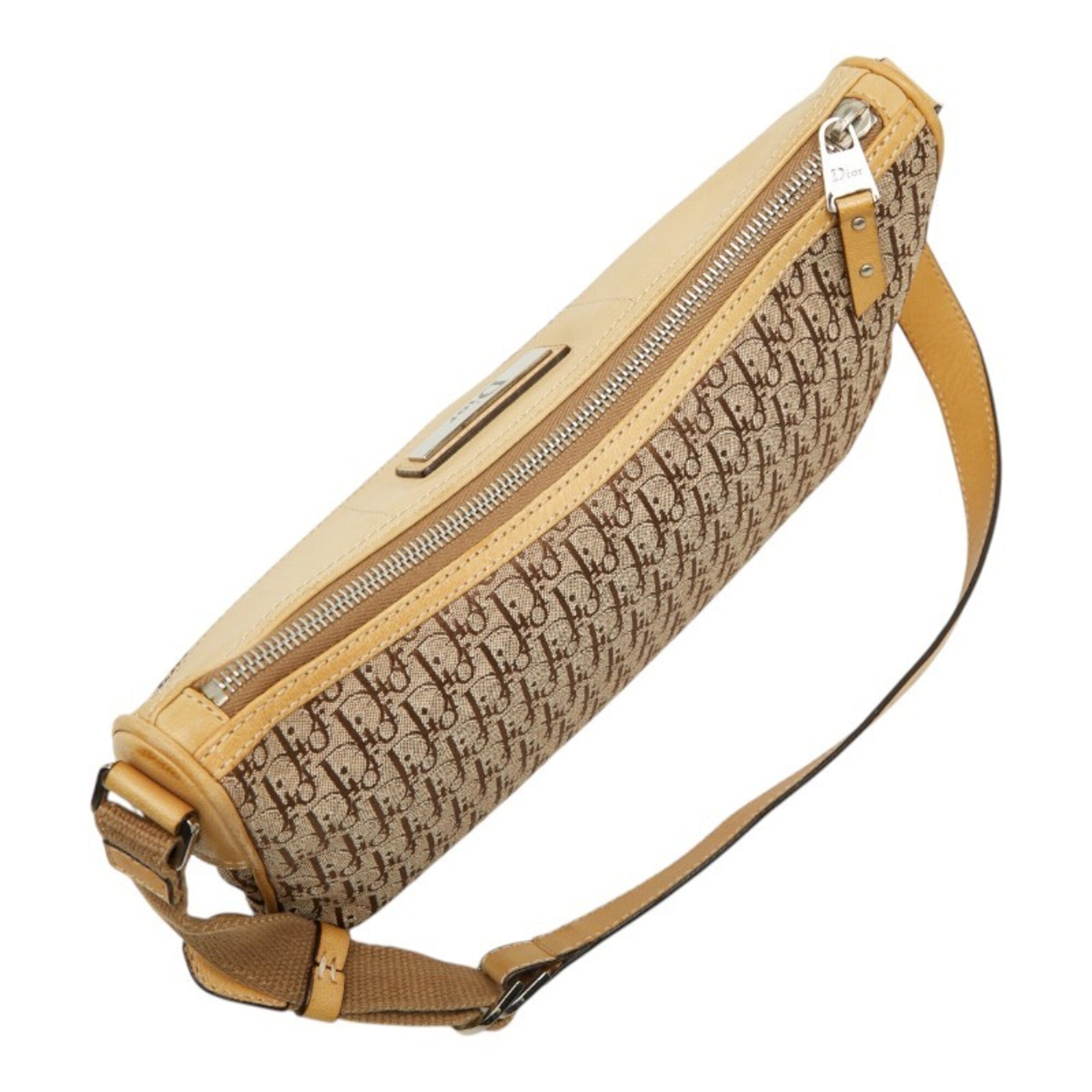 Christian Dior Beige Canvas Leather Shoulder Bag (Pre-Owned)