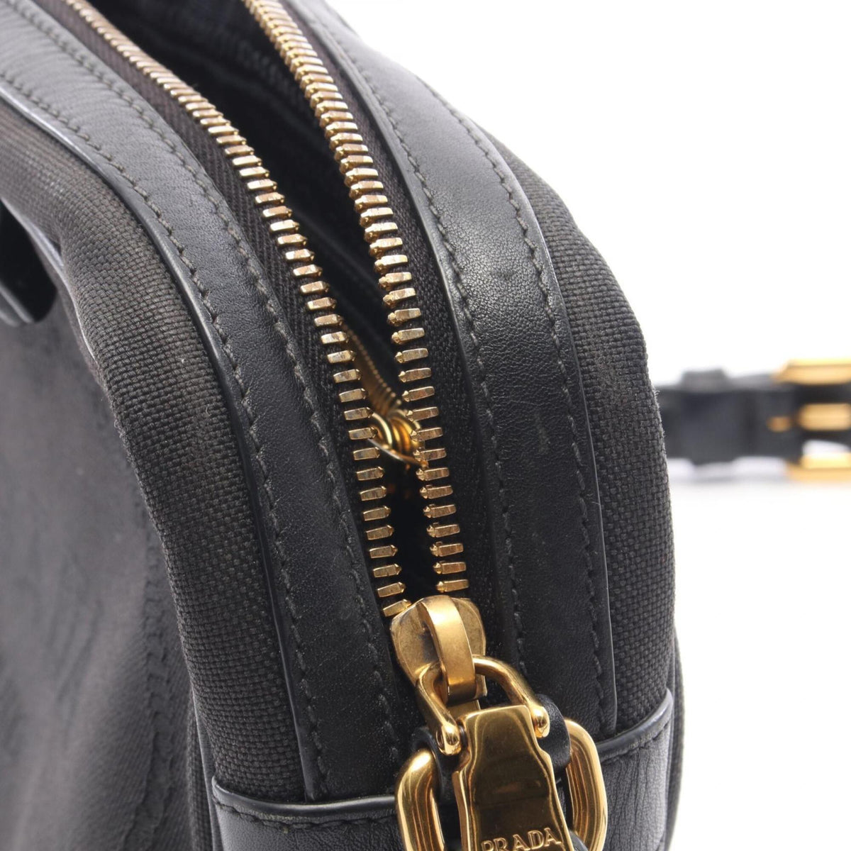 Prada Black Canvas Leather Handbag Shoulder Bag (Pre-Owned)