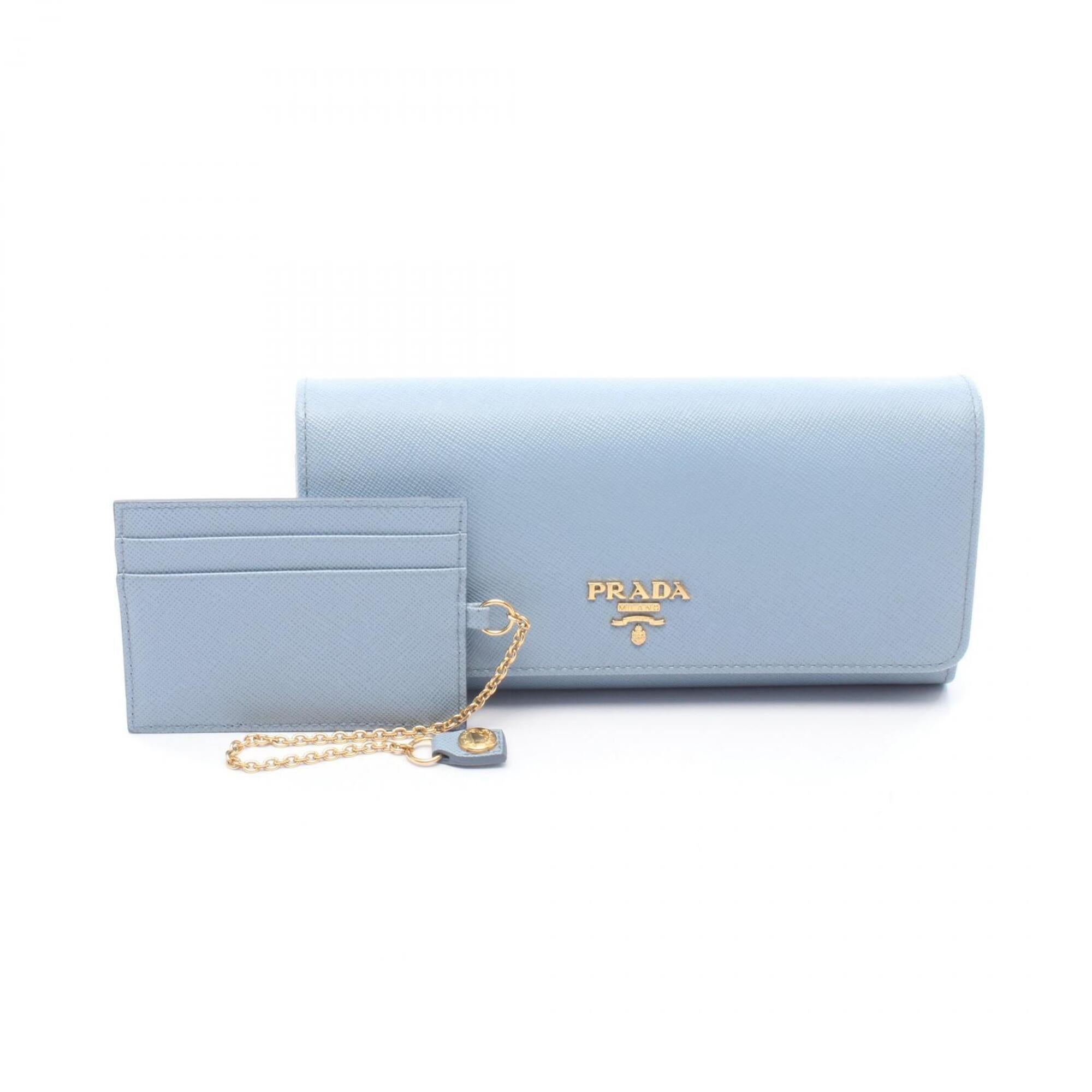 Prada Blue Leather Long Wallet (Bi-Fold) (Pre-Owned)