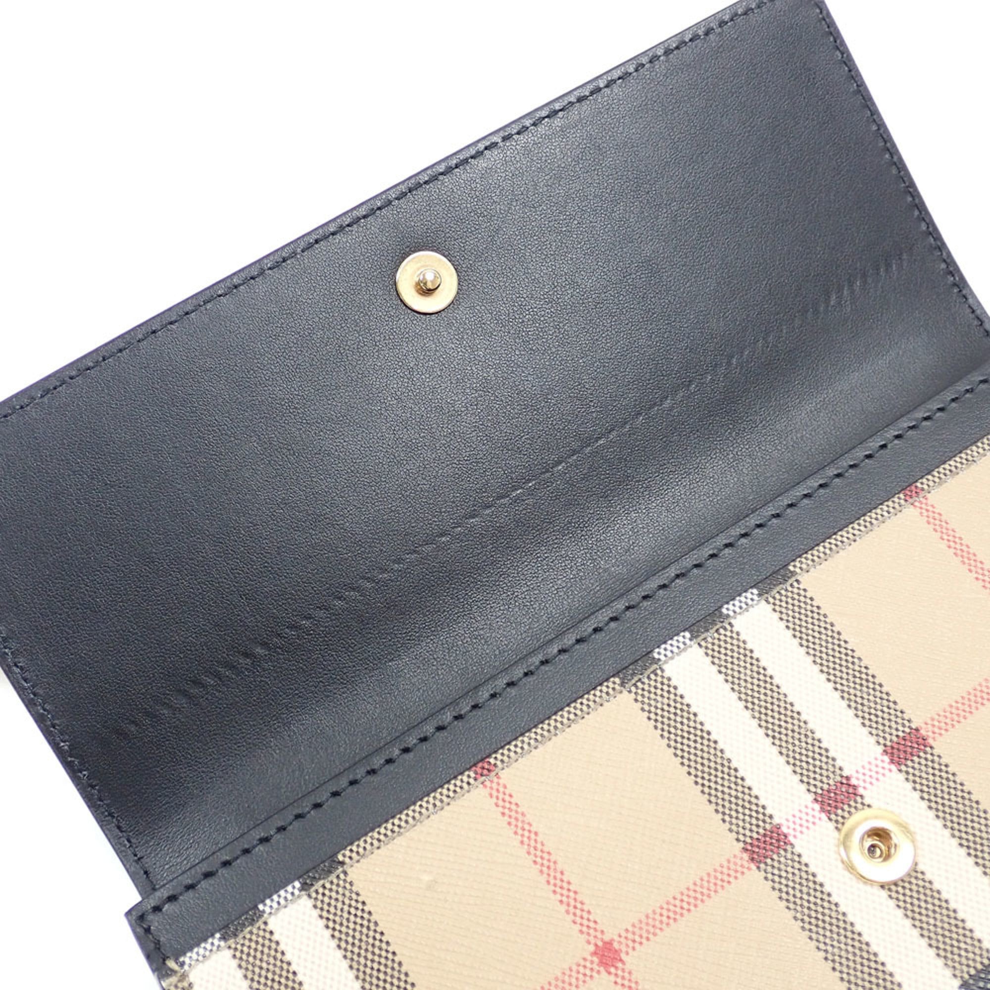 Burberry Black Leather Elastane Long Wallet (Bi-Fold) (Pre-Owned)