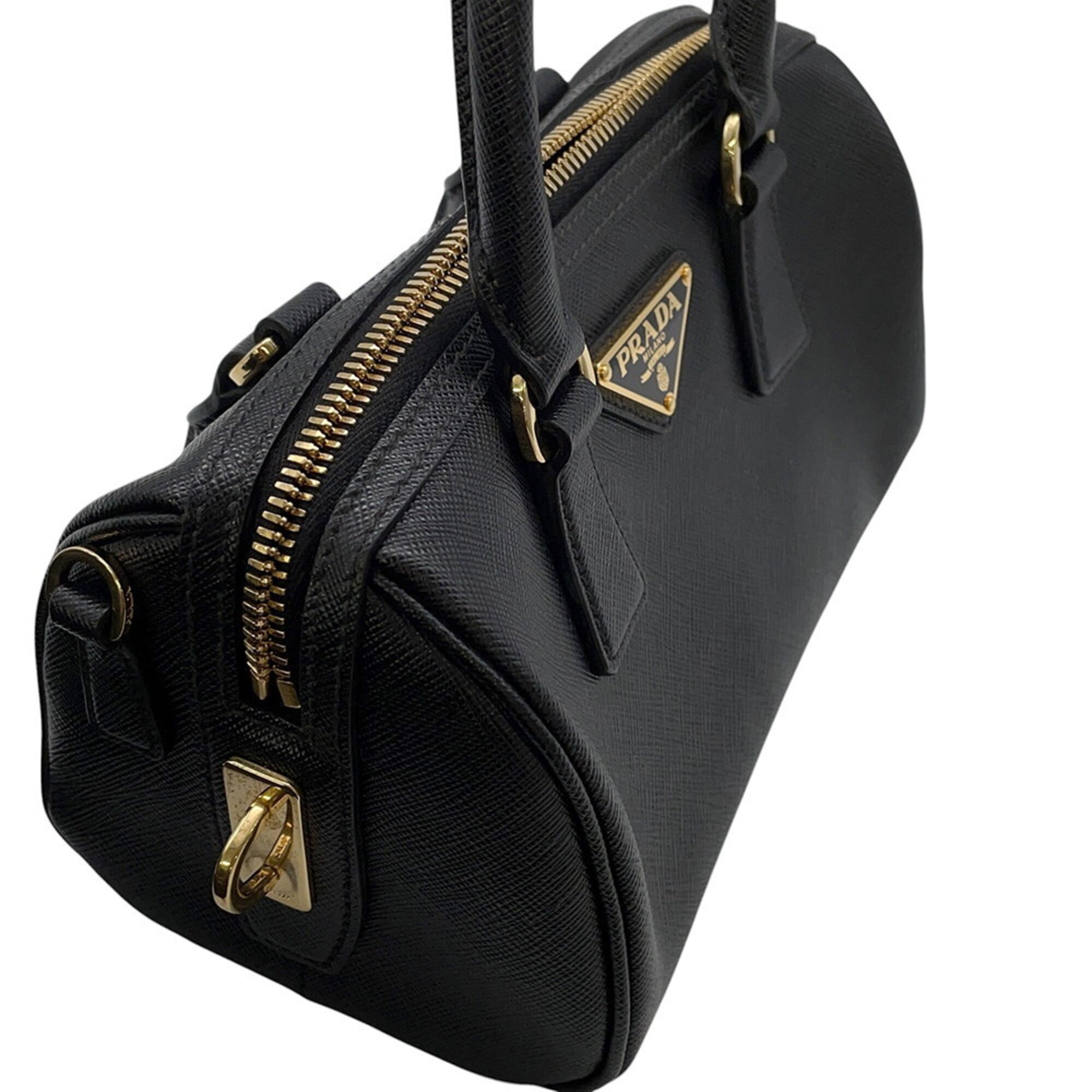 Prada Black Leather Boston Bag Handbag (Pre-Owned)