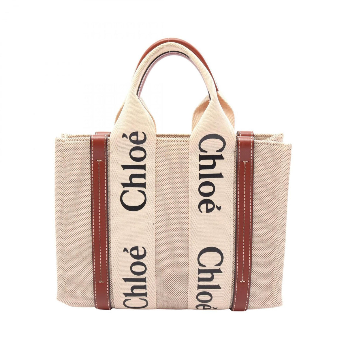 Chloé Beige Brown Canvas Leather Handbag Tote Bag (Pre-Owned)