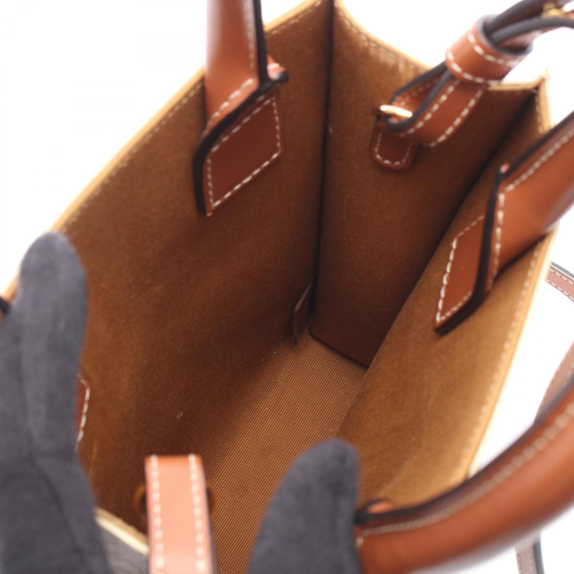 Celine Brown Ivory Coated Canvas Leather Handbag (Pre-Owned)