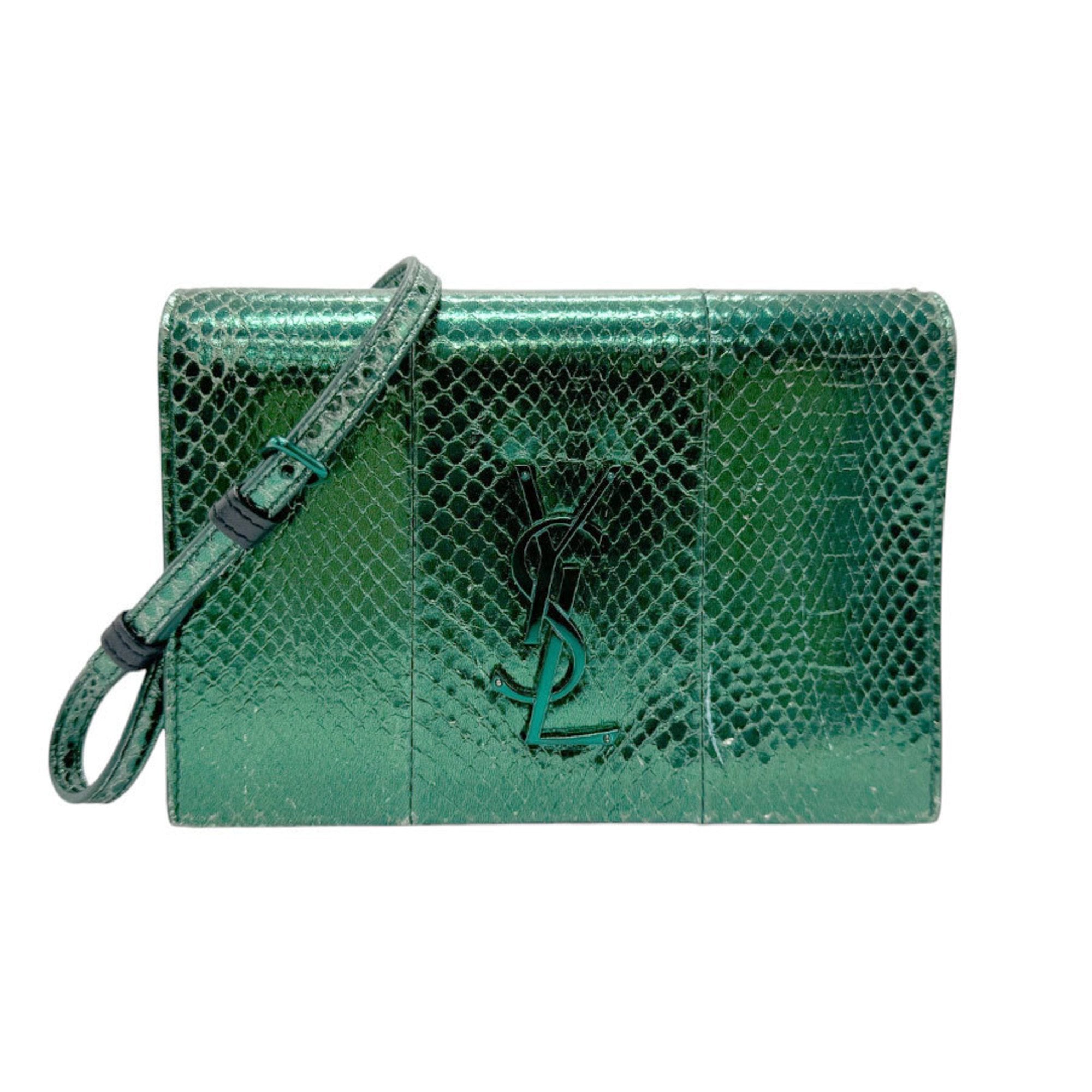 Saint Laurent Metallic Green Leather Shoulder Bag (Pre-Owned)