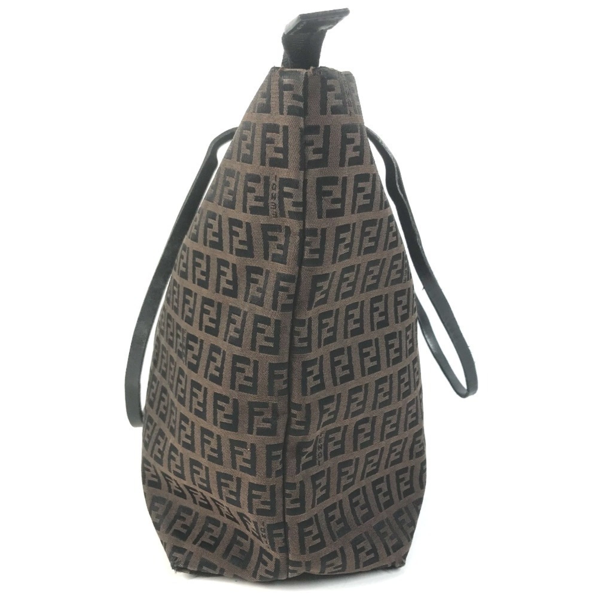 Fendi Brown Leather Canvas Shoulder Bag Tote Bag (Pre-Owned)