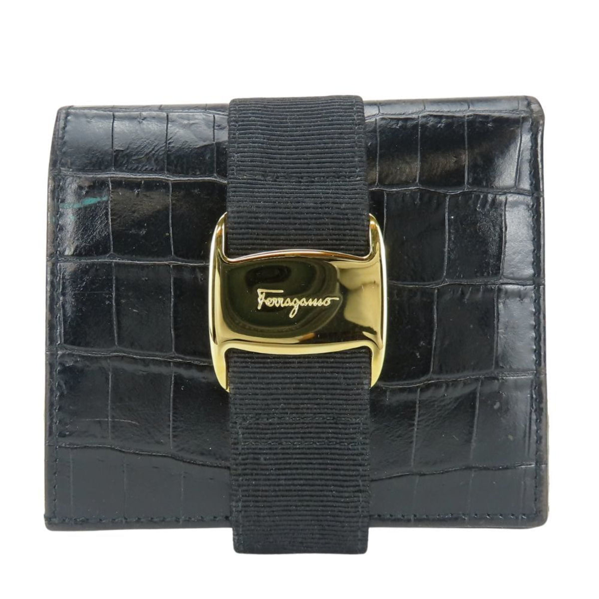 Salvatore Ferragamo Vara Black Leather Wallet (Bi-Fold) (Pre-Owned)