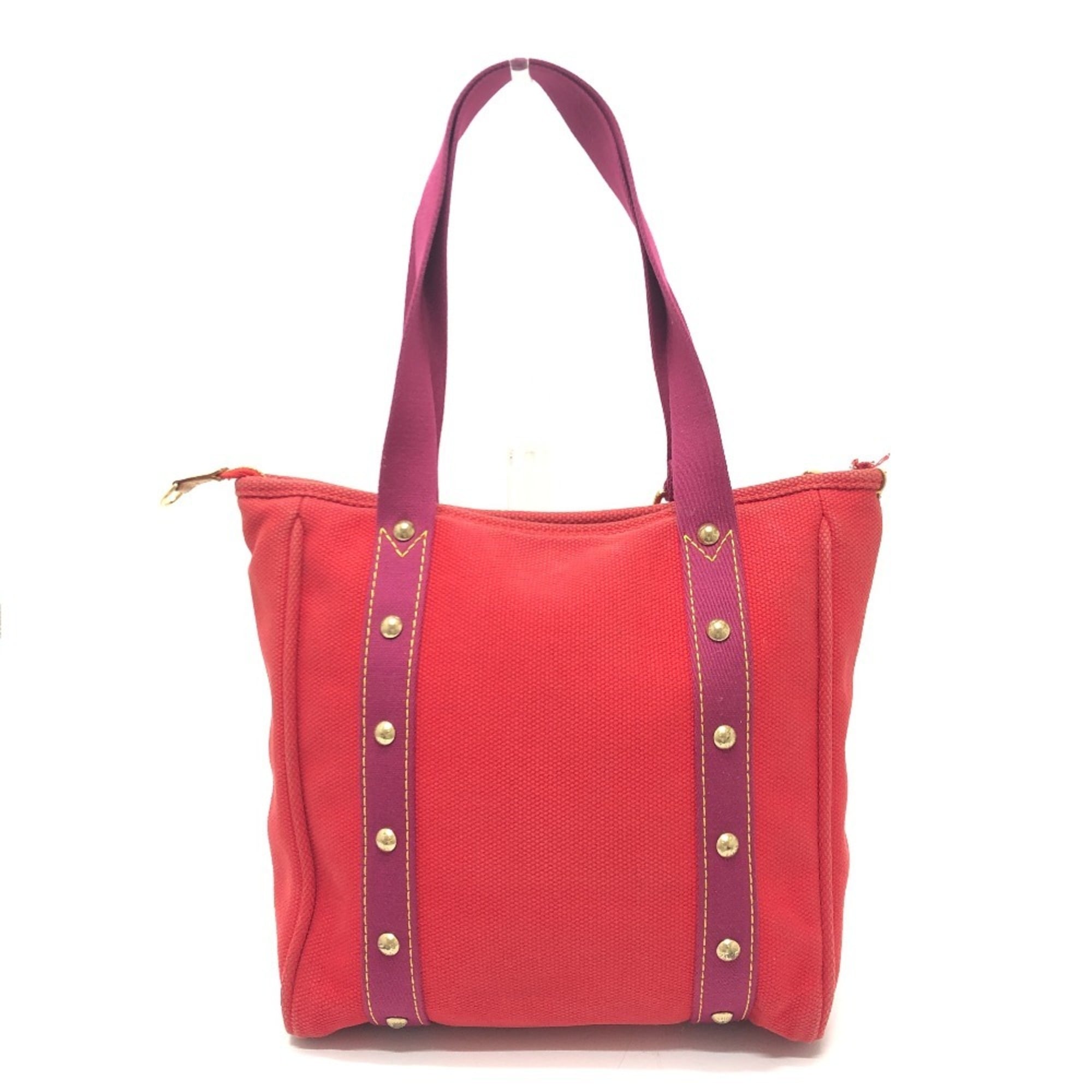Louis Vuitton Red Color Canvas Tote Bag (Pre-Owned)