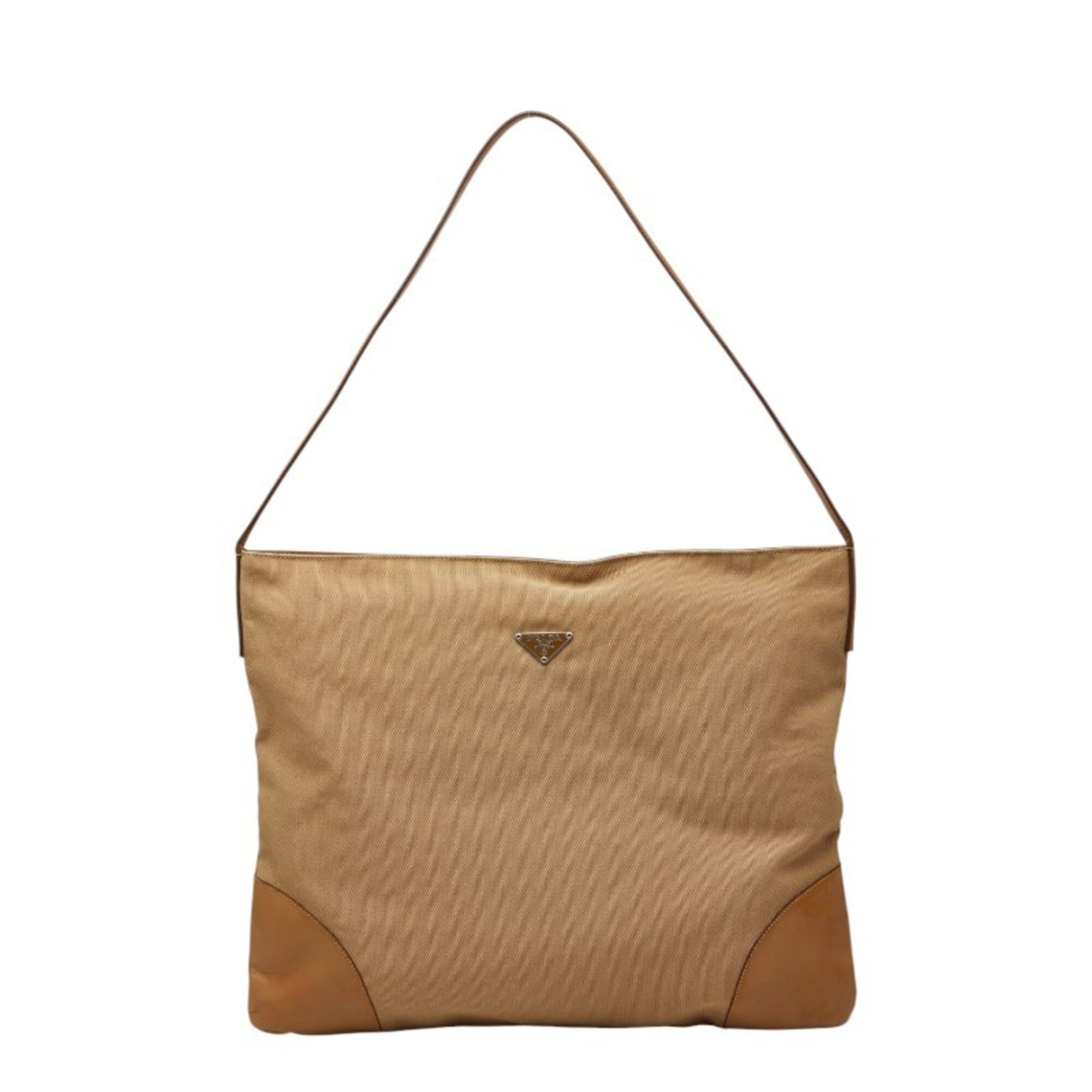 Prada Beige Canvas Leather Shoulder Bag (Pre-Owned)