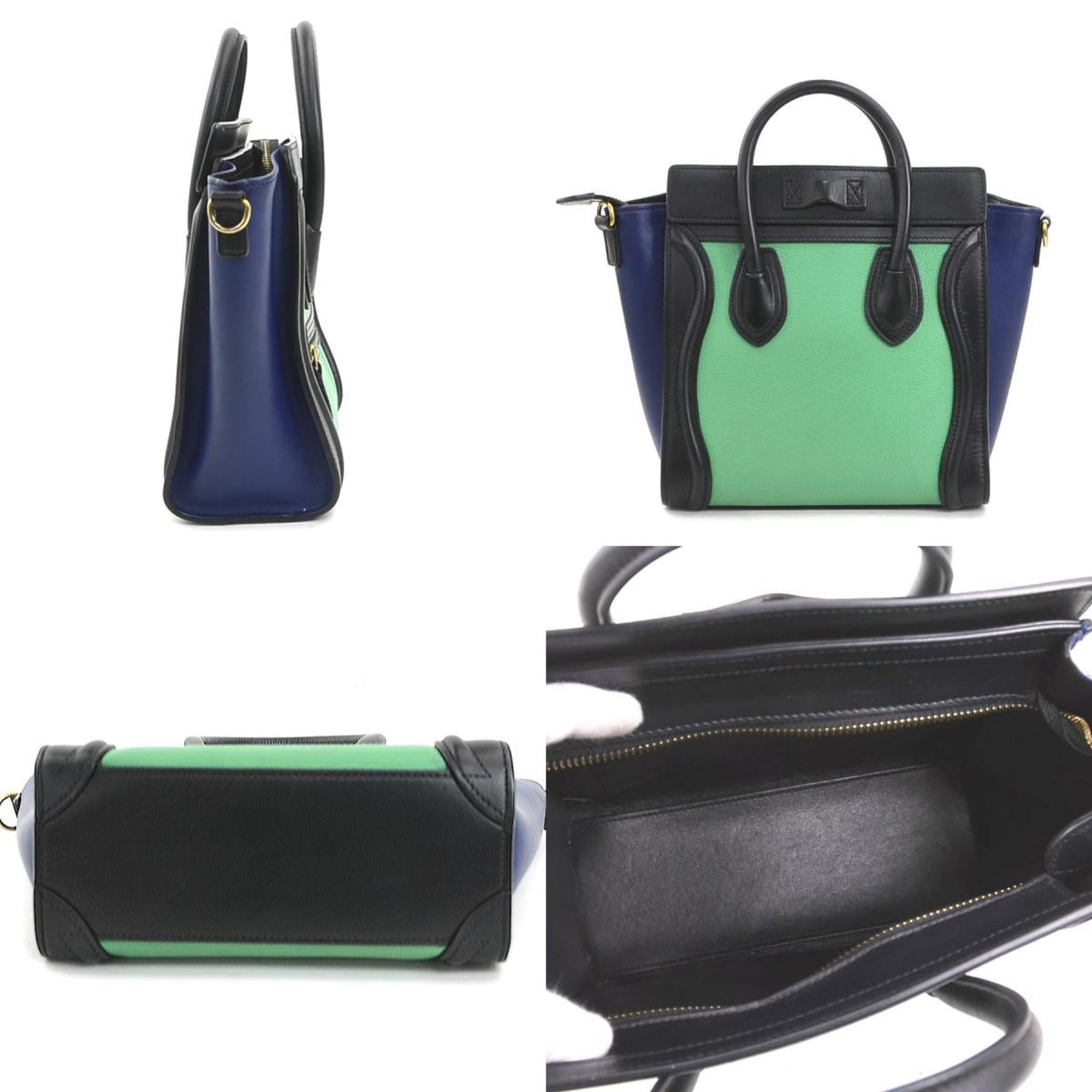 Celine Black Blue Green Leather Handbag Shoulder Bag (Pre-Owned)