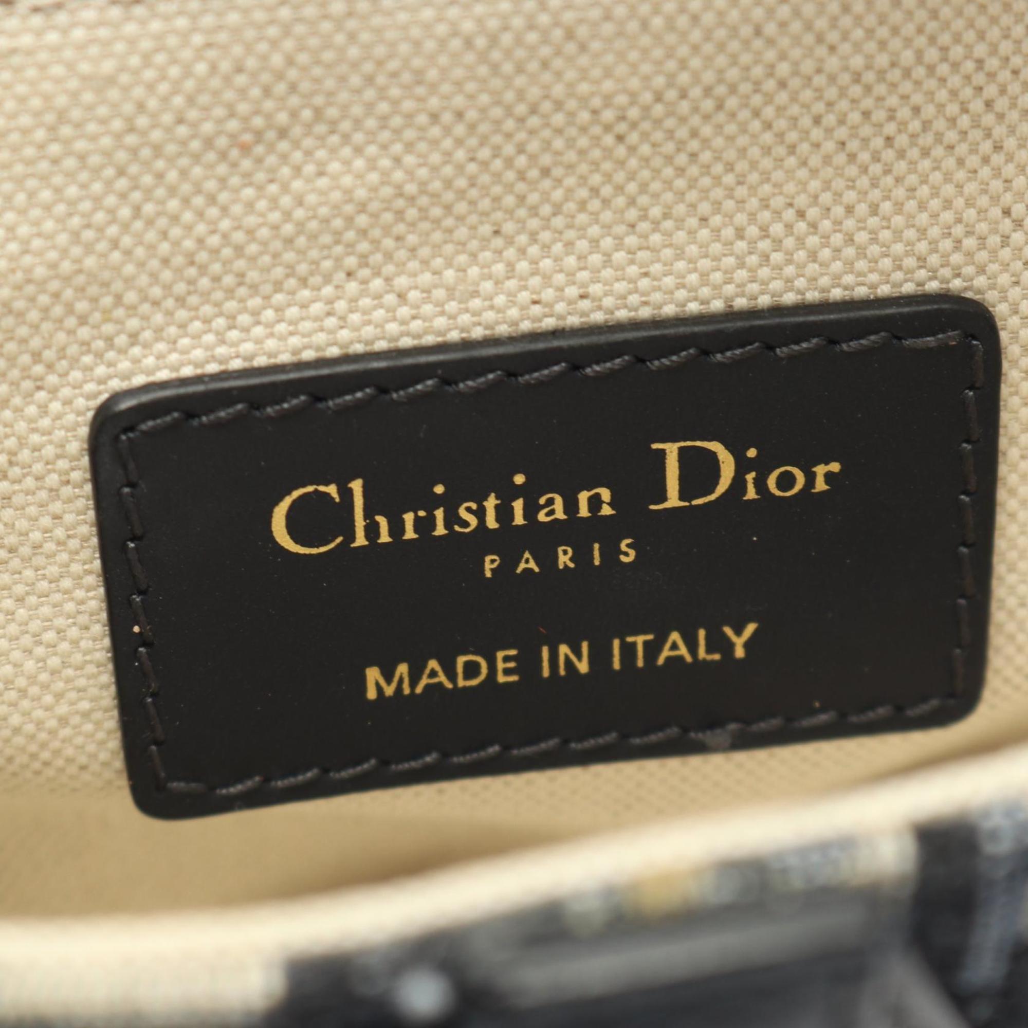 Christian Dior Ivory Navy Canvas Leather Handbag Saddle Bag (Pre-Owned)