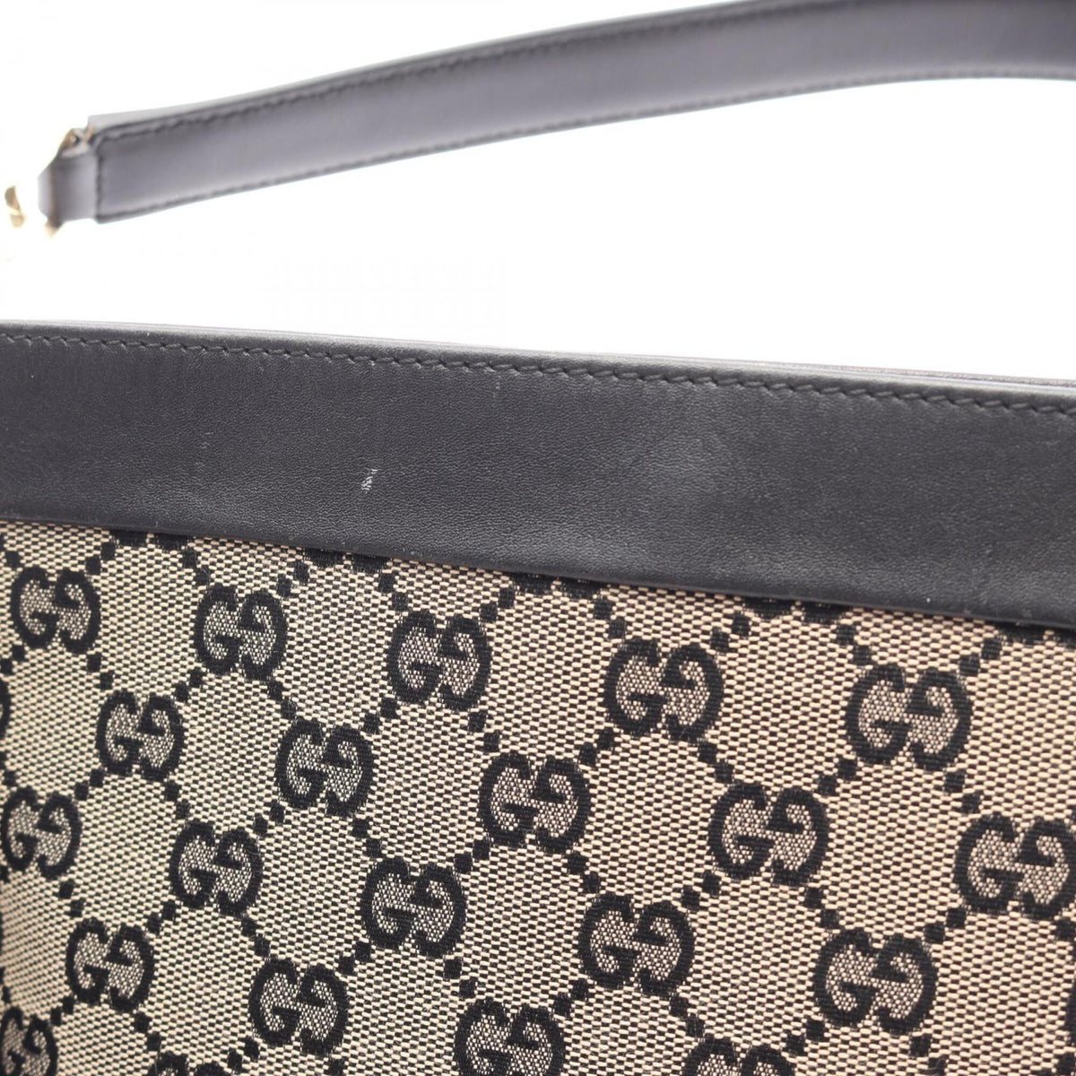 Gucci Beige Black Canvas Leather Shoulder Bag (Pre-Owned)