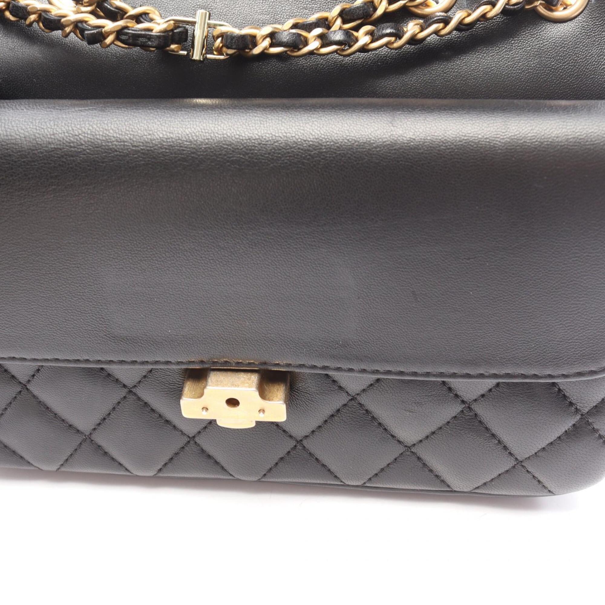 Chanel Black Leather Handbag Shoulder Bag (Pre-Owned)