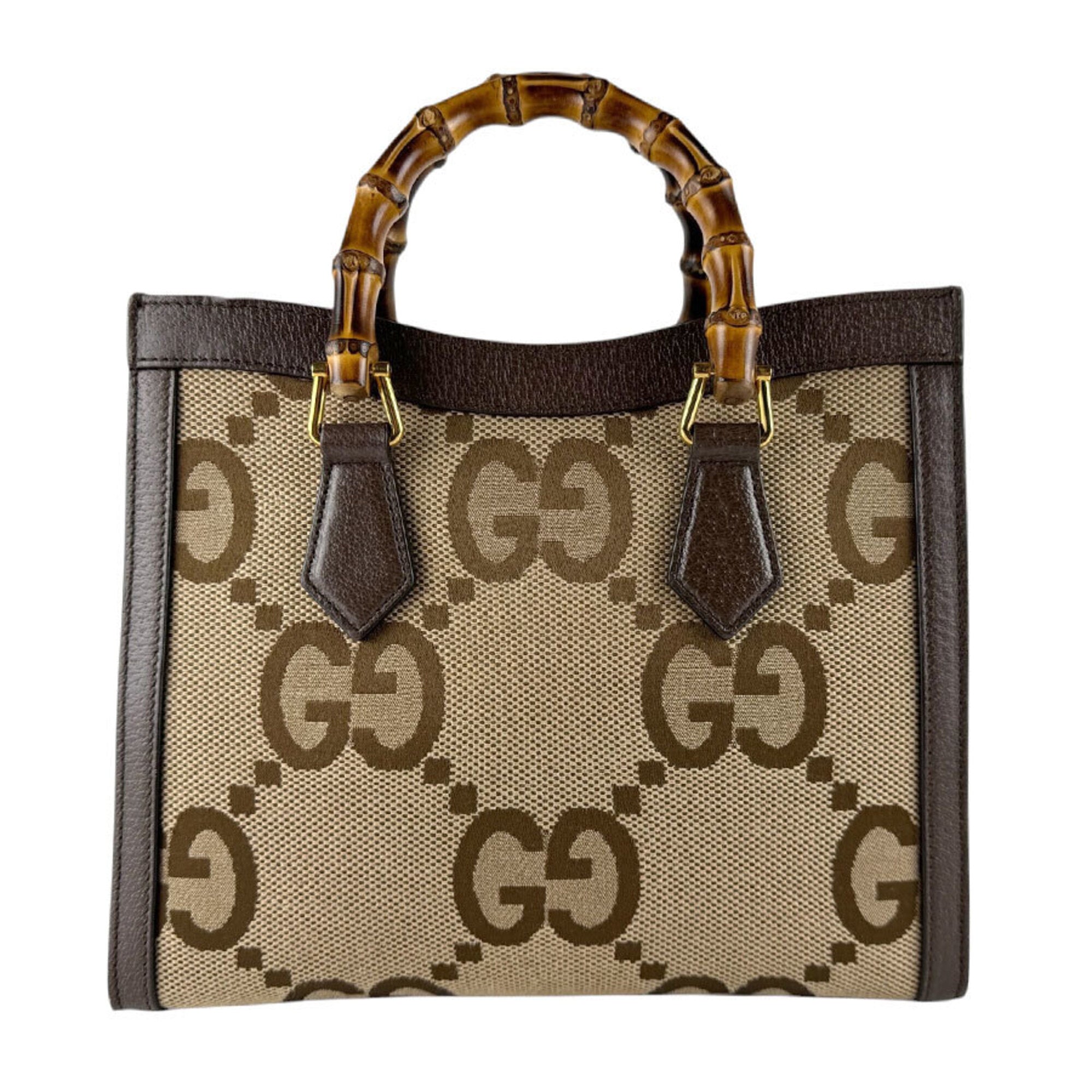 Gucci Beige Brown Canvas Leather Handbag Shoulder Bag (Pre-Owned)