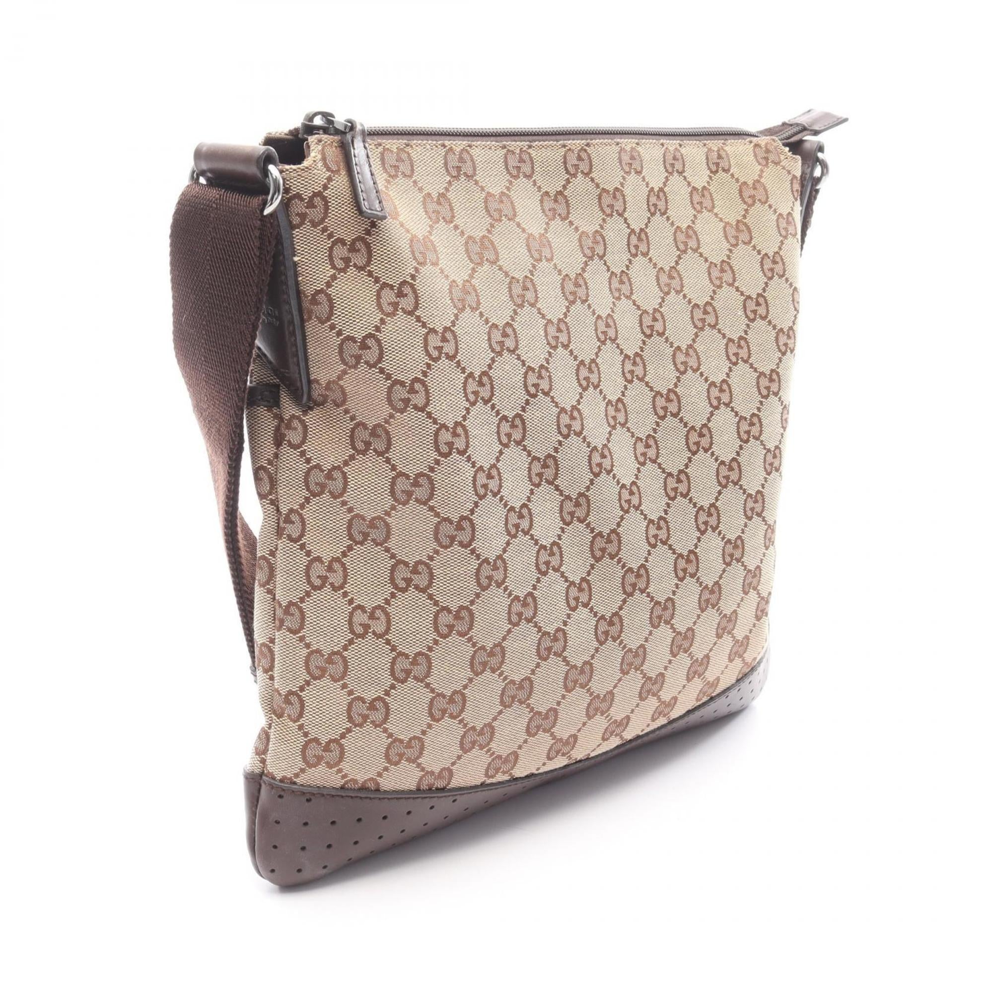 Gucci Beige Brown Gg Canvas Leather Shoulder Bag (Pre-Owned)