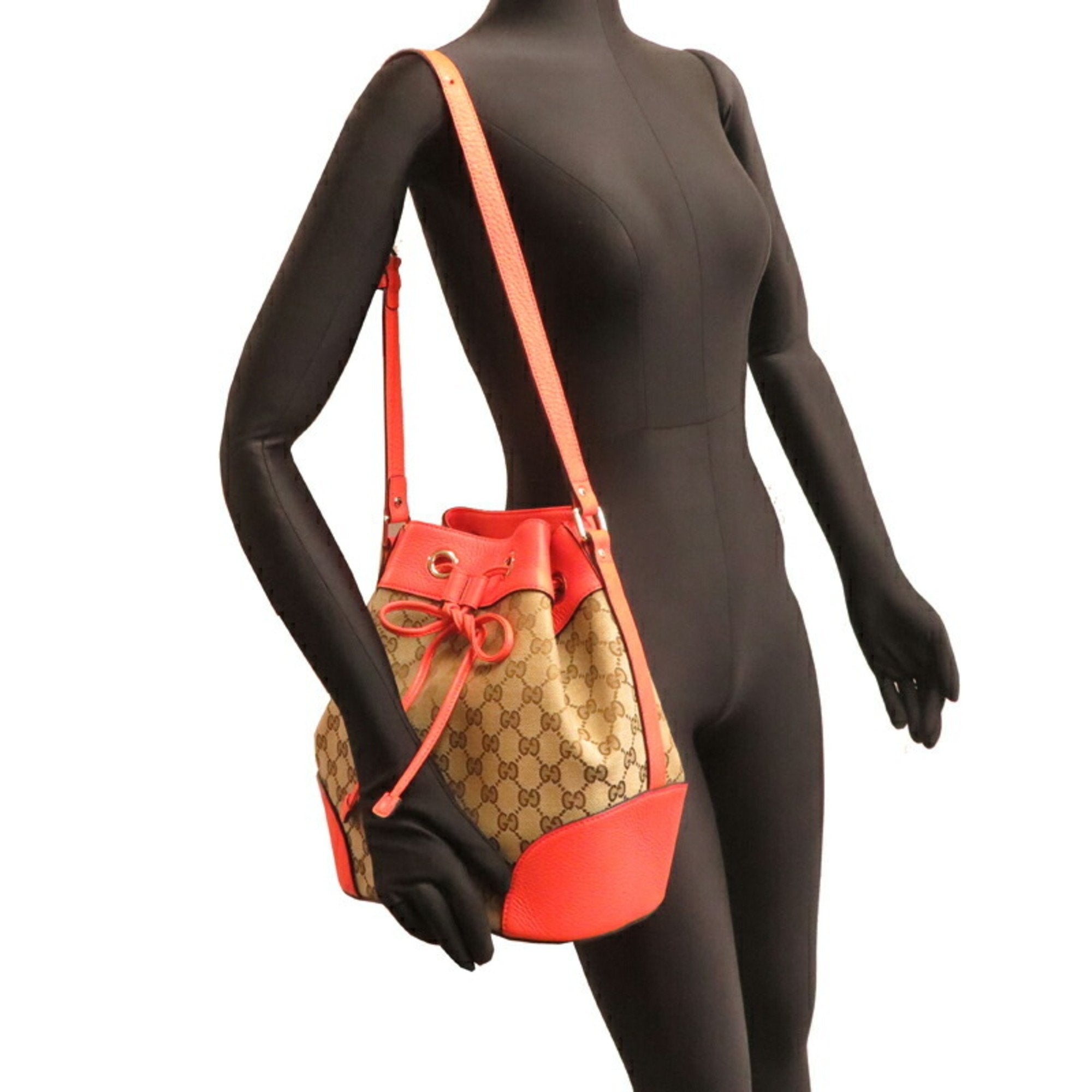 Gucci Beige Orange Gg Canvas Leather Shoulder Bag (Pre-Owned)
