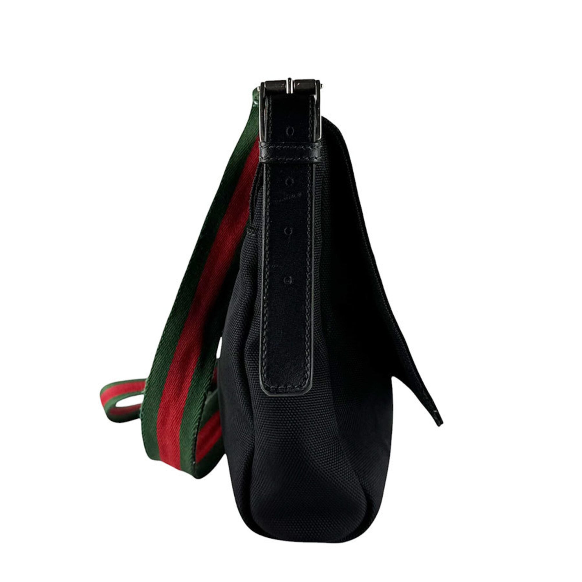 Gucci Black Green Red Color Canvas Shoulder Bag (Pre-Owned)