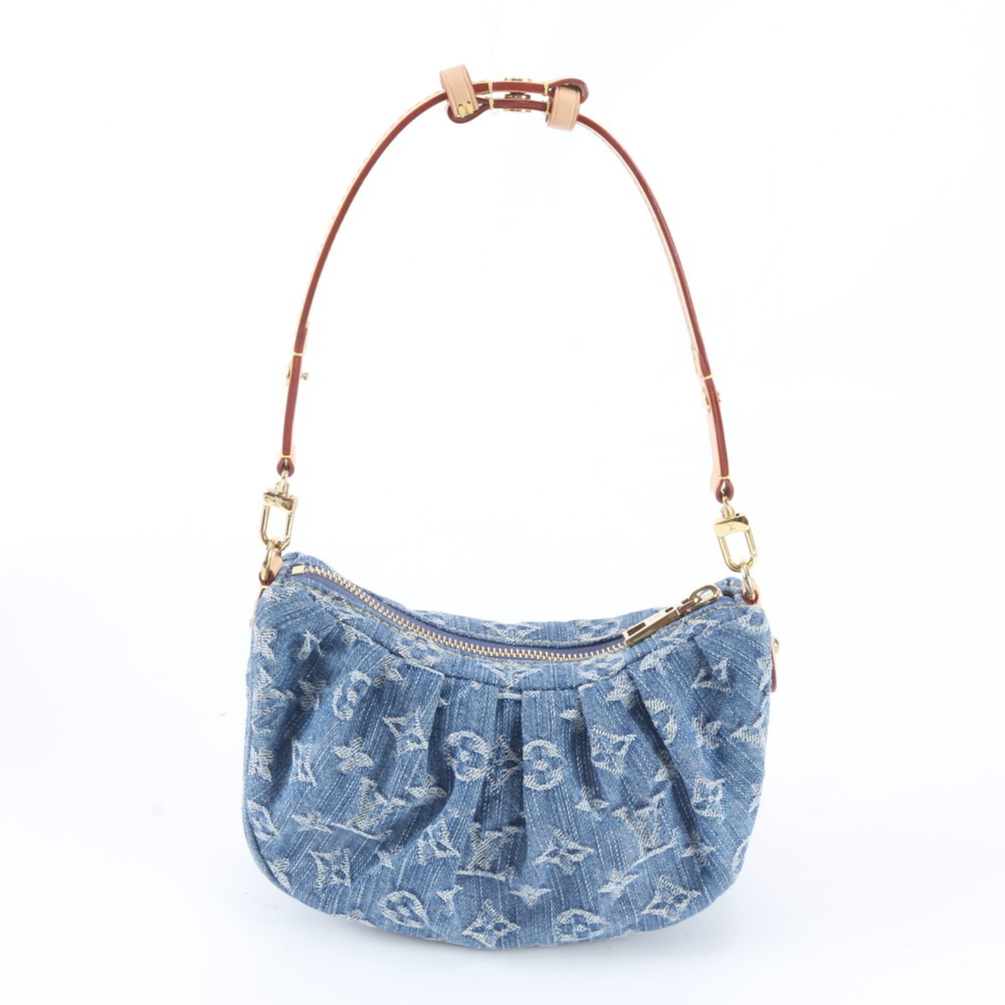Louis Vuitton Blue Leather Canvas Handbag Pochette Shoulder Bag (Pre-Owned)