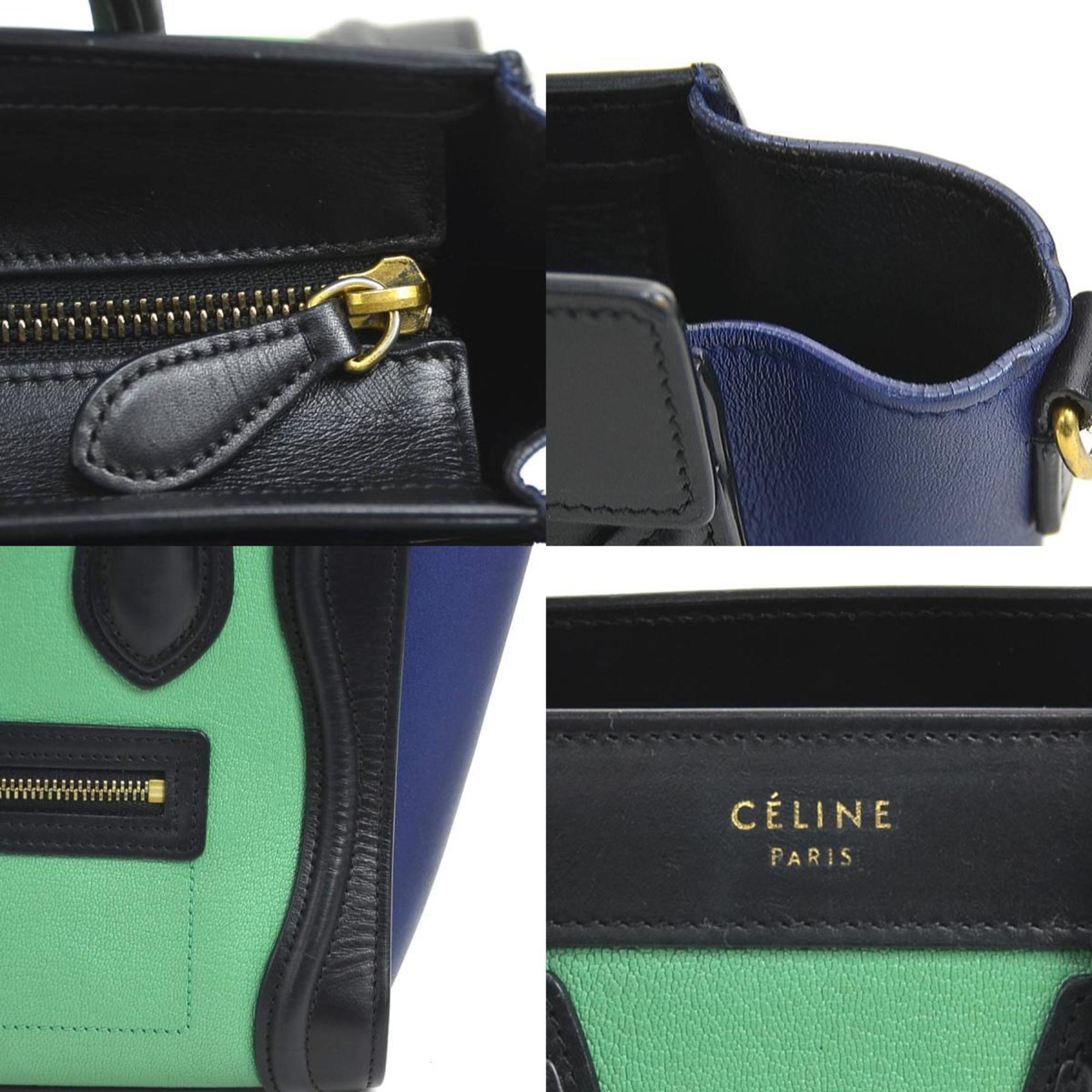 Celine Black Blue Green Leather Handbag Shoulder Bag (Pre-Owned)