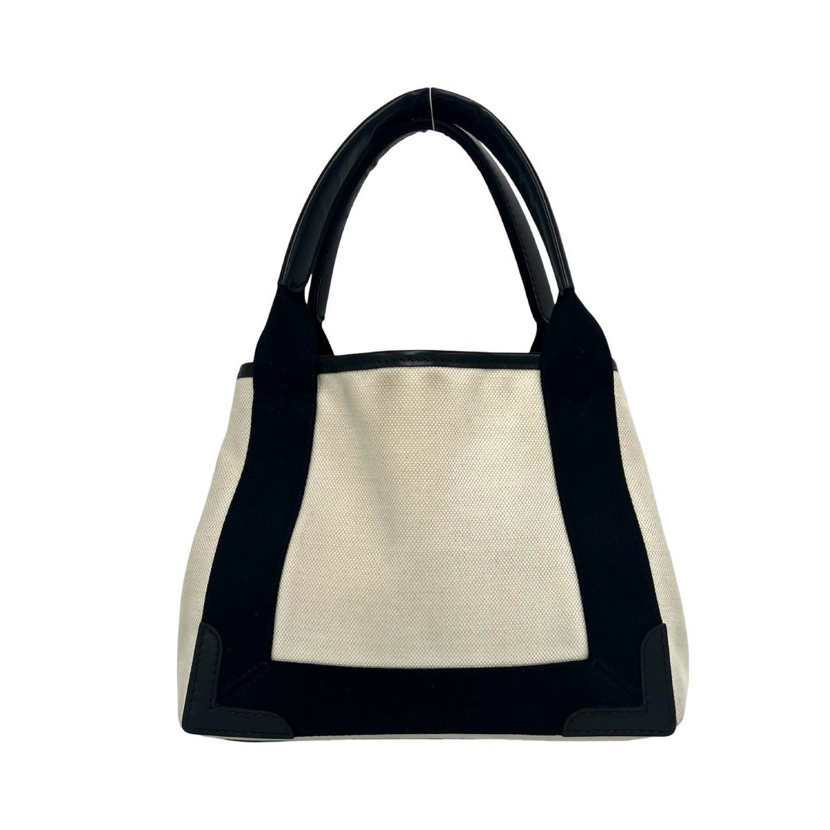 Balenciaga Black Ivory Canvas Leather Handbag Tote Bag (Pre-Owned)