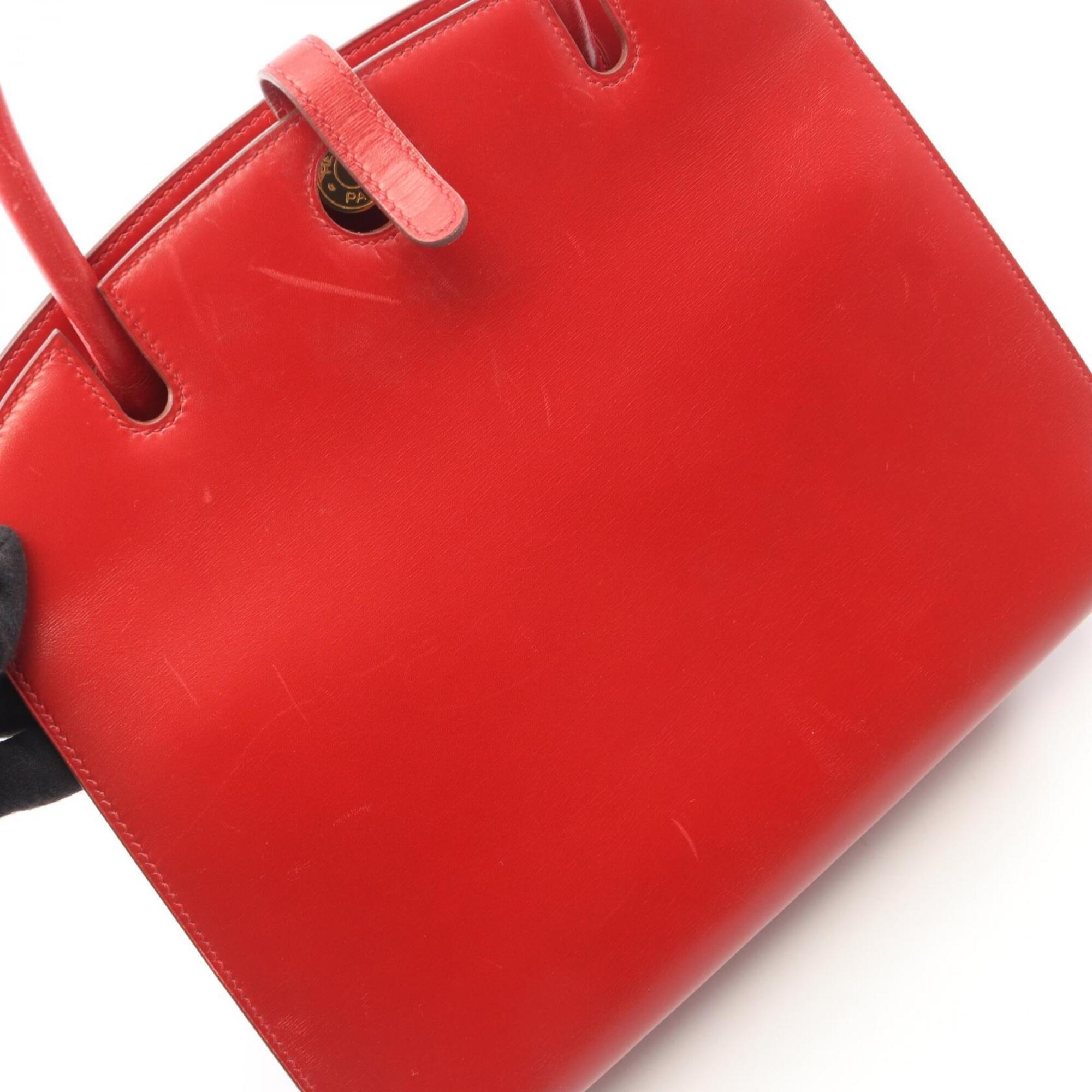 Hermes Red Color Box Calf Leather Leather Handbag (Pre-Owned)