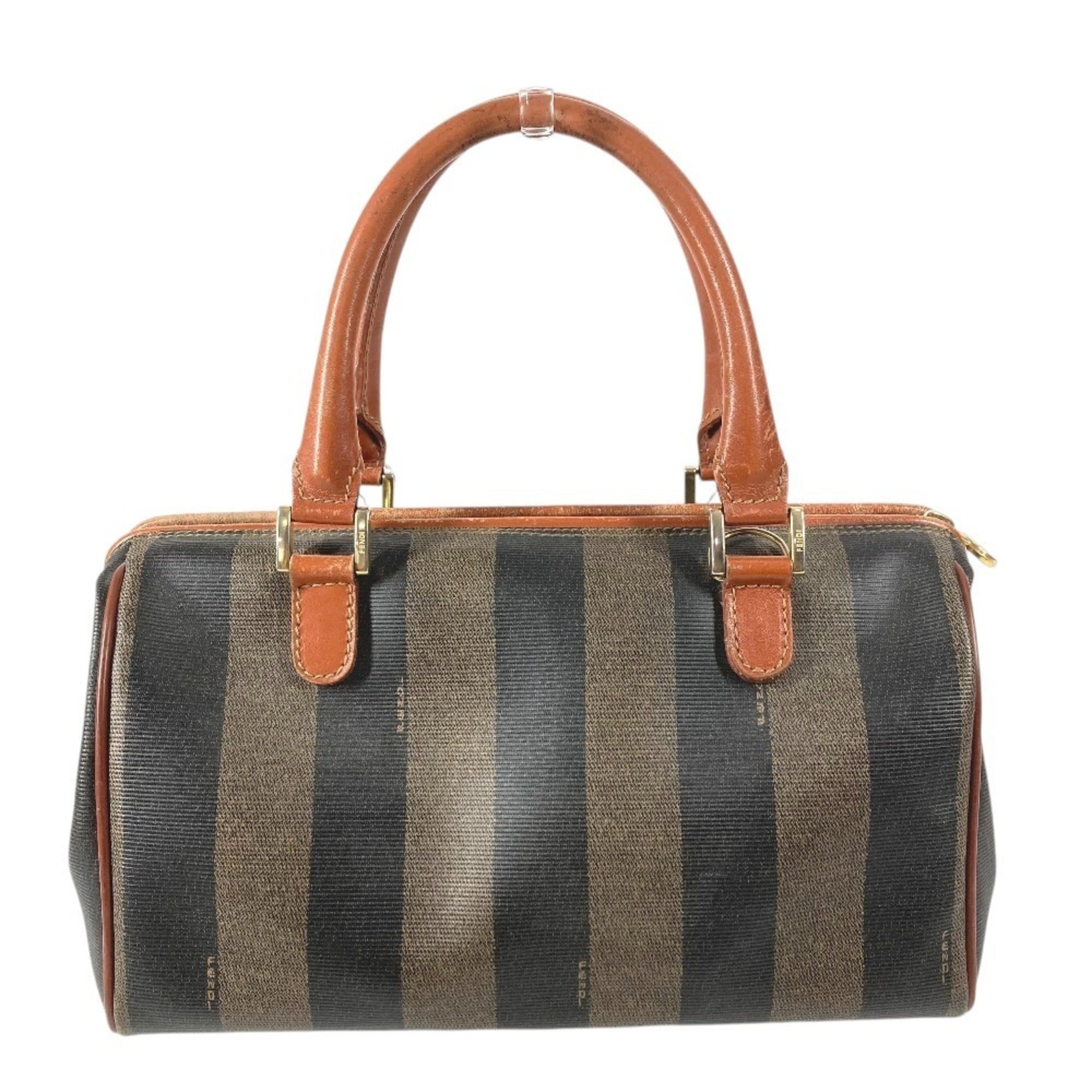 Fendi Khaki Pvc Leather Boston Bag Handbag (Pre-Owned)
