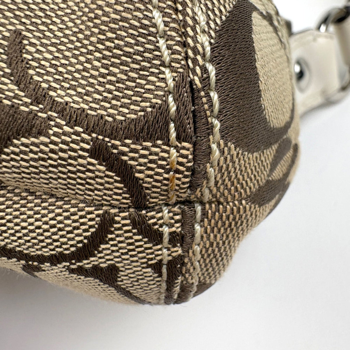 Coach Beige Signature Line Canvas Leather Shoulder Bag (Pre-Owned)