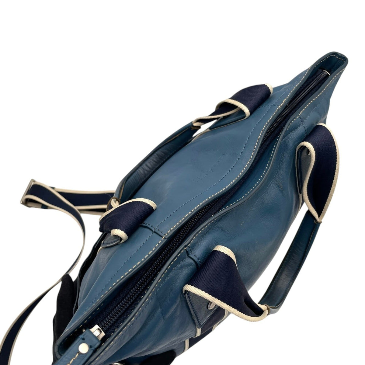 Coach Blue Navy Leather Canvas Shoulder Bag Tote Bag (Pre-Owned)