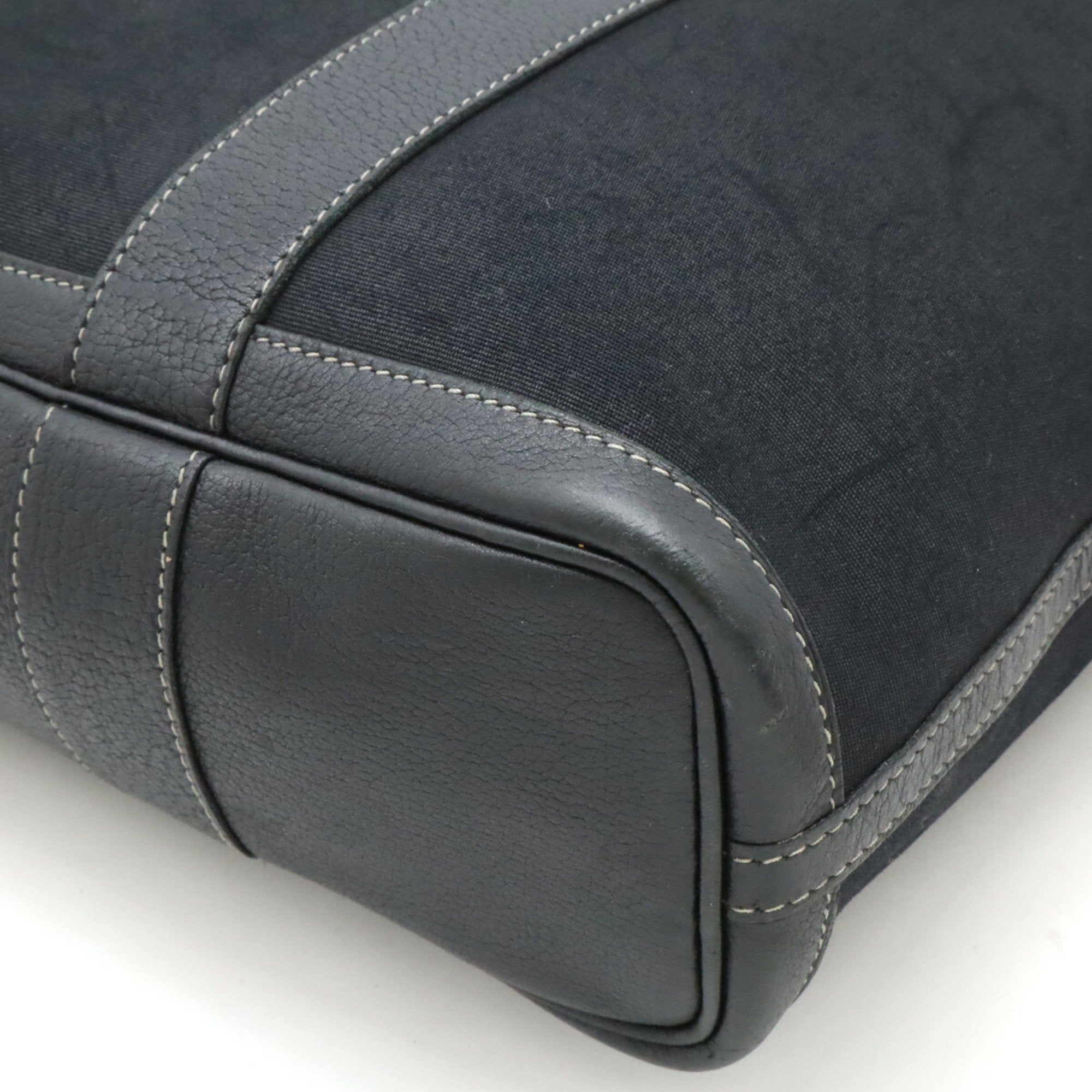 Hermes Garden Black Toile Officier Leather Handbag Tote Bag (Pre-Owned)