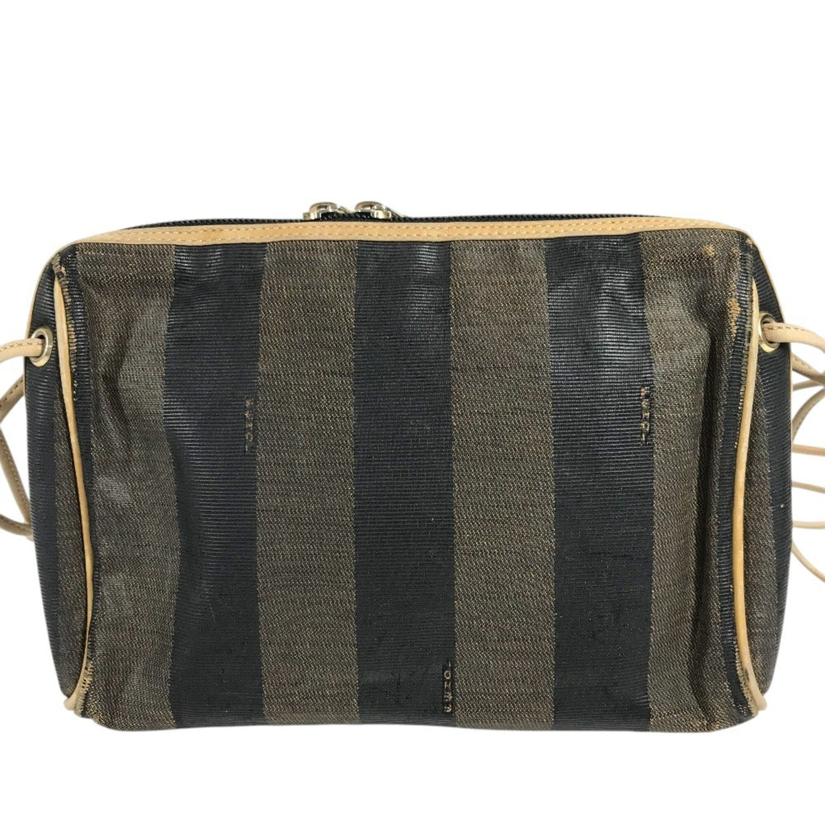 Fendi Pequin Brown Khaki Leather Canvas Shoulder Bag (Pre-Owned)