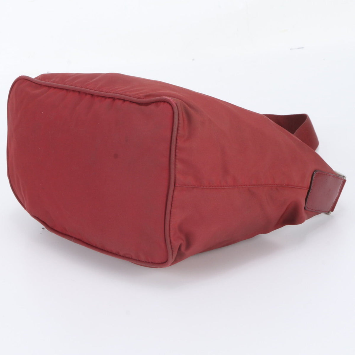 Prada Red Color Leather Nylon Shoulder Bag Tote Bag (Pre-Owned)