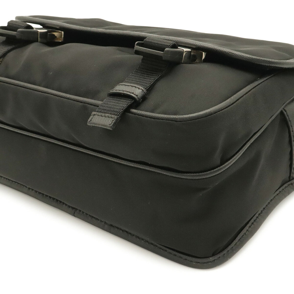 Prada Black Nero Nylon Leather Handbag Shoulder Bag (Pre-Owned)