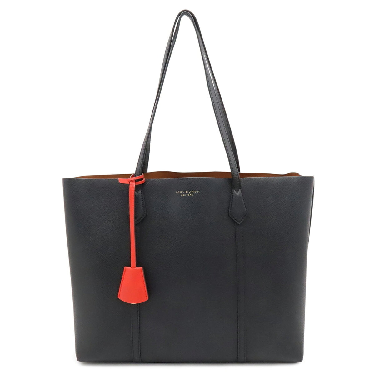 Tory Burch Black Red Color Leather Shoulder Bag Tote Bag (Pre-Owned)