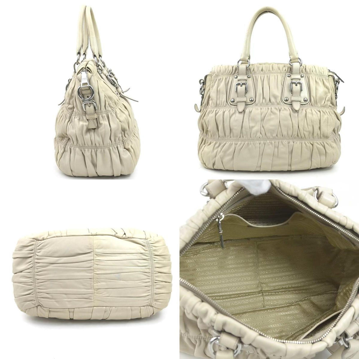 Prada Beige Leather Handbag Shoulder Bag (Pre-Owned)