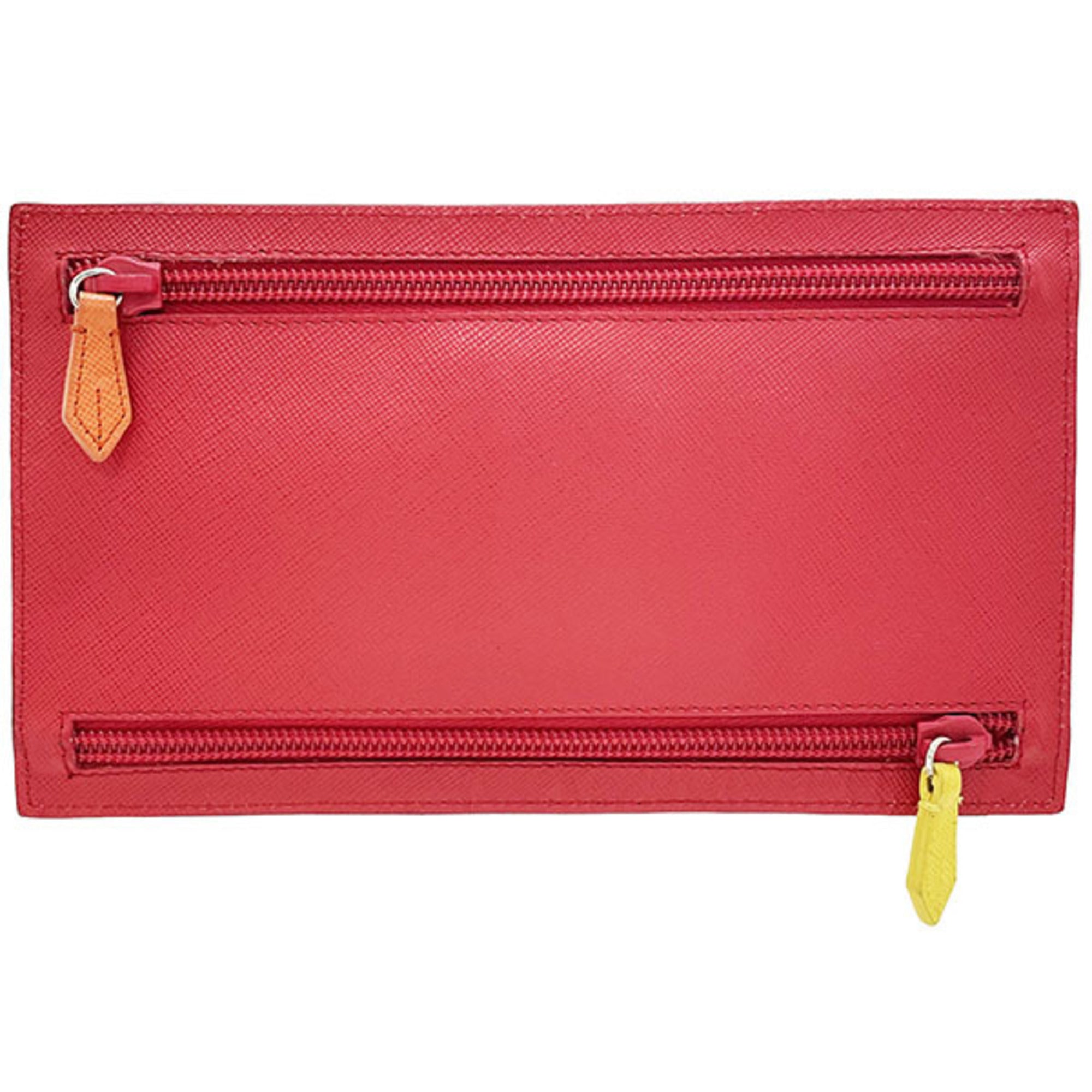 Prada Black Multi-Color Orange Red Color White Yellow Leather Saffiano Pouch (Pre-Owned)