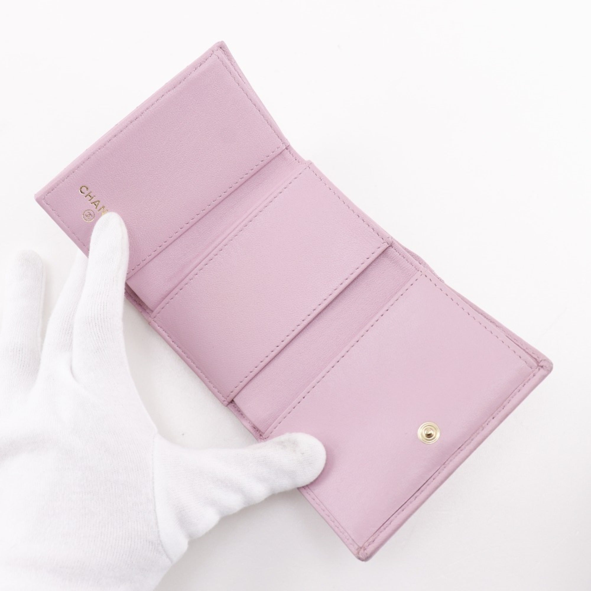 Chanel Gold Pink Leather Wallet (Tri-Fold) (Pre-Owned)