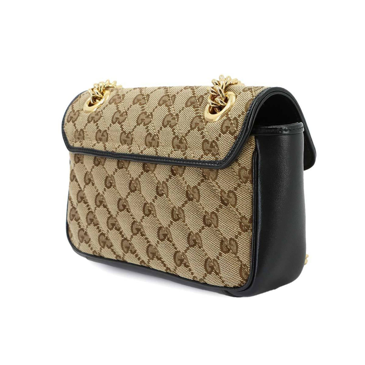 Gucci Gg Marmont Beige Black Gg Canvas Handbag Shoulder Bag (Pre-Owned)