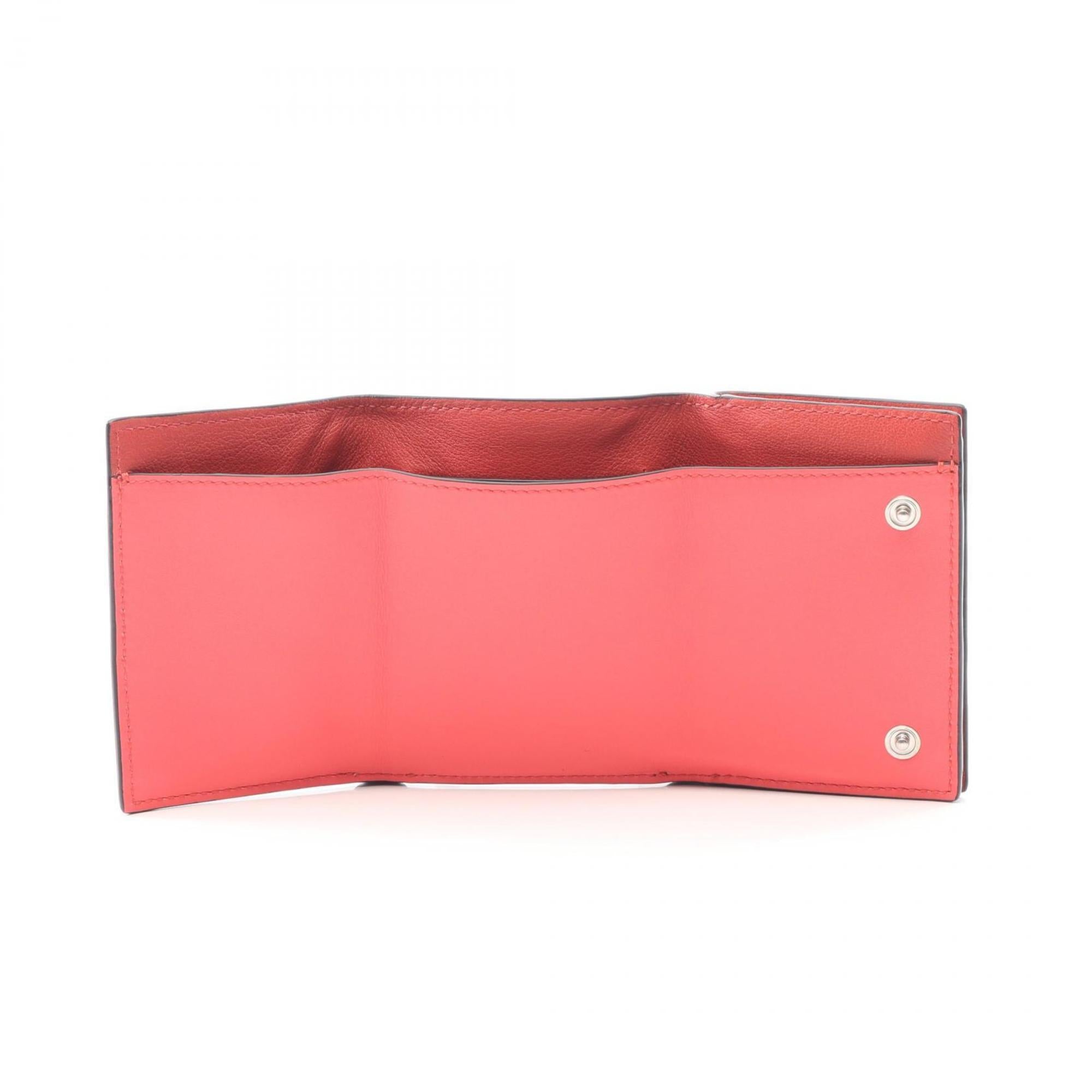 Loewe Pink Red Color Leather Long Wallet (Tri-Fold) (Pre-Owned)