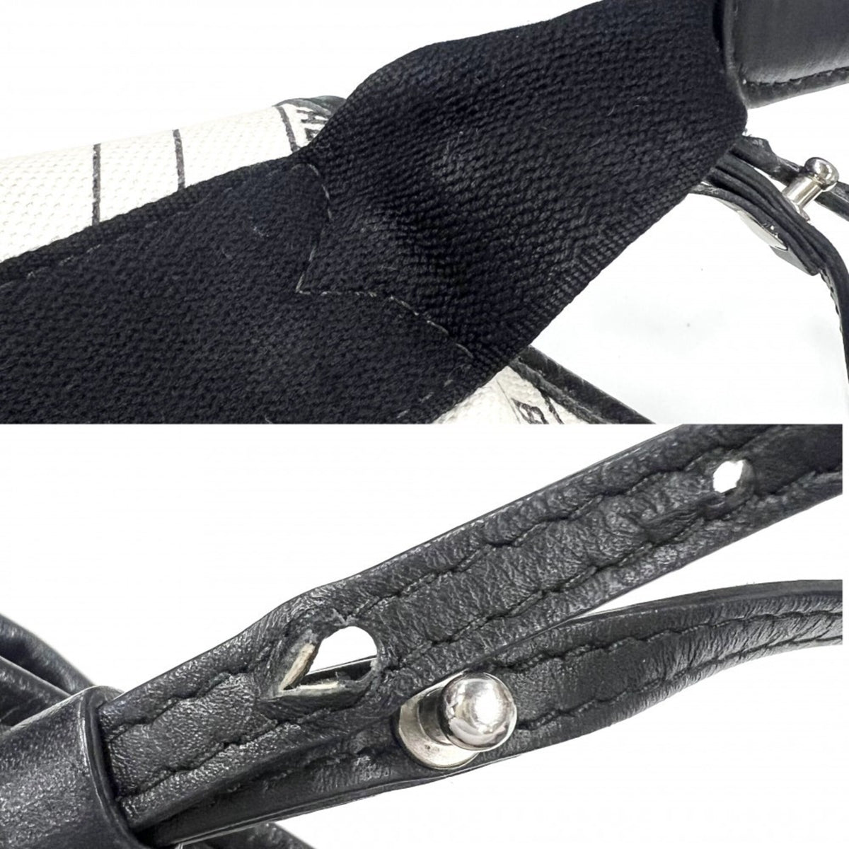 Balenciaga Black White Leather Canvas Handbag Pouch Shoulder Bag (Pre-Owned)