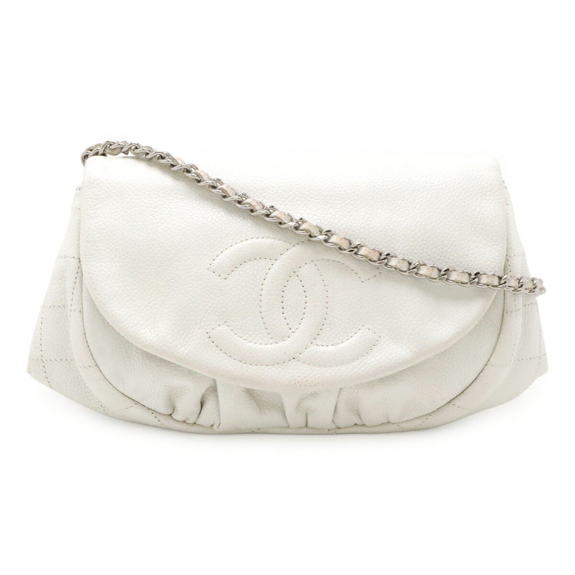 Chanel White Grained Calfskin Pochette Shoulder Bag (Pre-Owned)