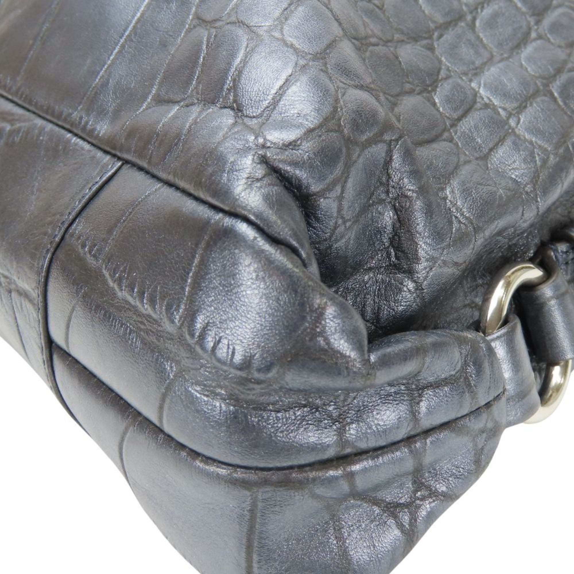 Coach Gray Metallic Navy Leather Tote Bag (Pre-Owned)