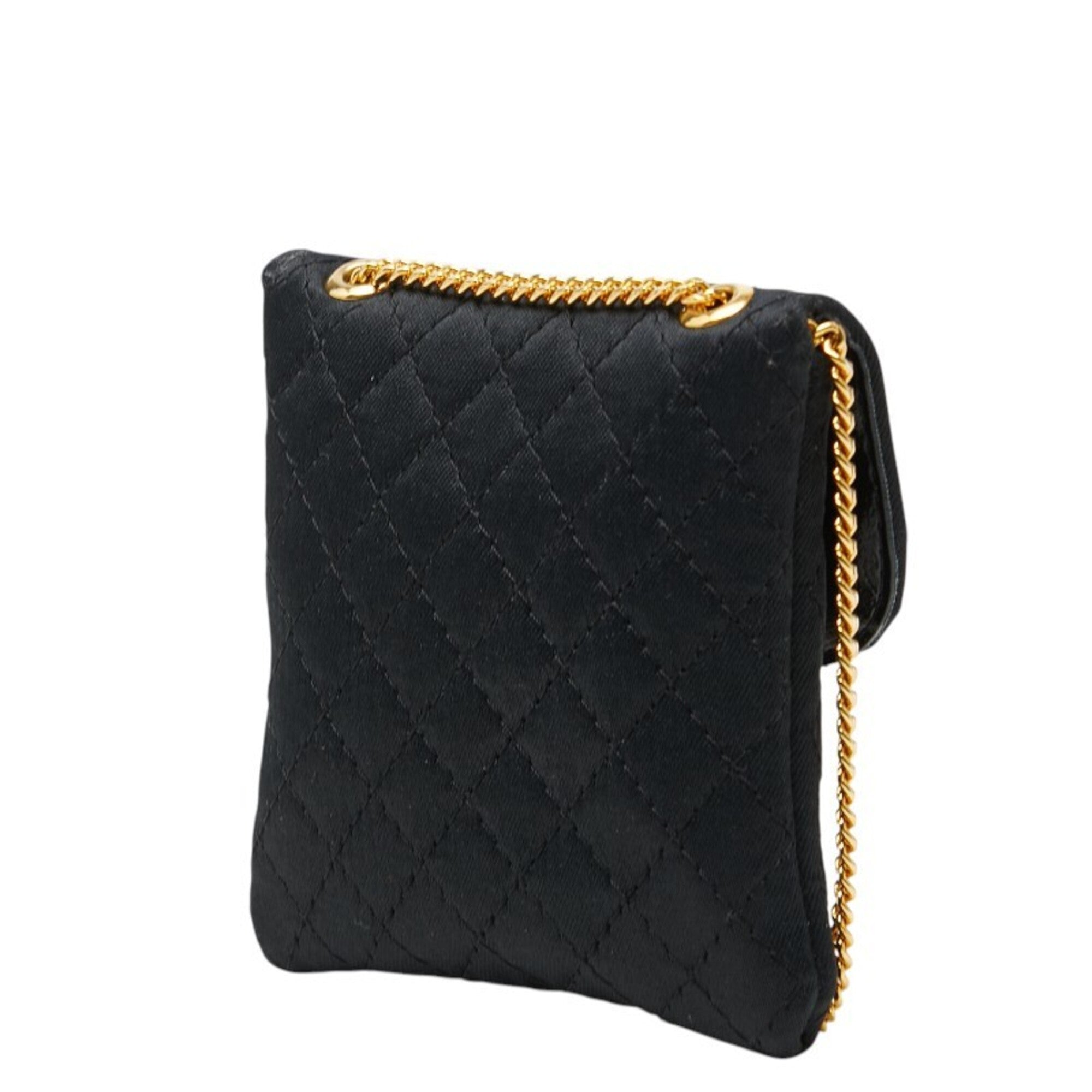 Chanel Black Satin Leather Pouch Shoulder Bag (Pre-Owned)