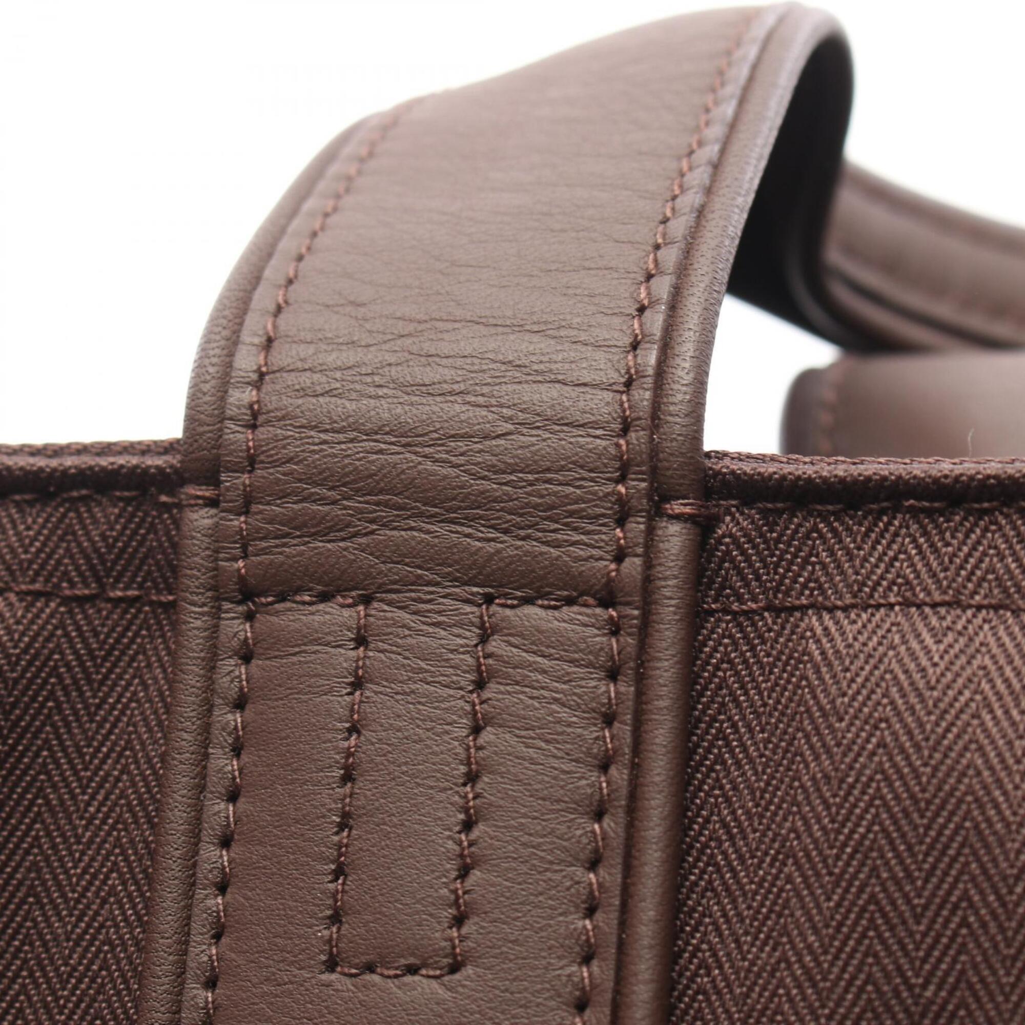 Hermes Brown Toile Chevron Leather Handbag (Pre-Owned)
