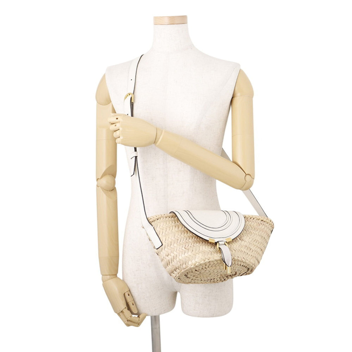 Chloé Marcie White Raffia Leather Handbag Shoulder Bag (Pre-Owned)